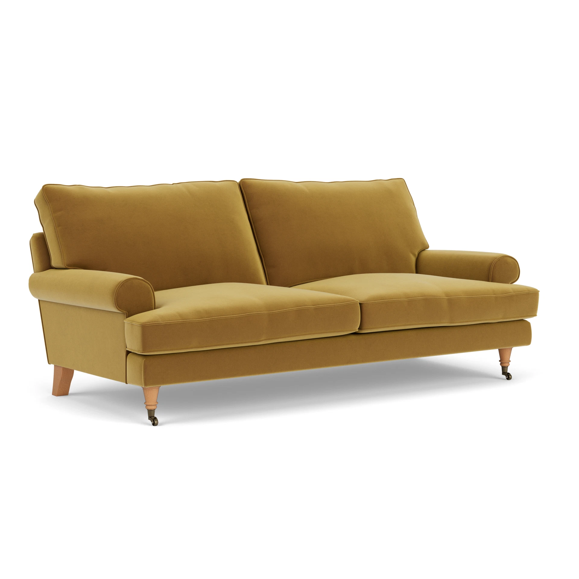Stewart 3 Seater Sofa in Matt Velvet - Mustard with Light legs
