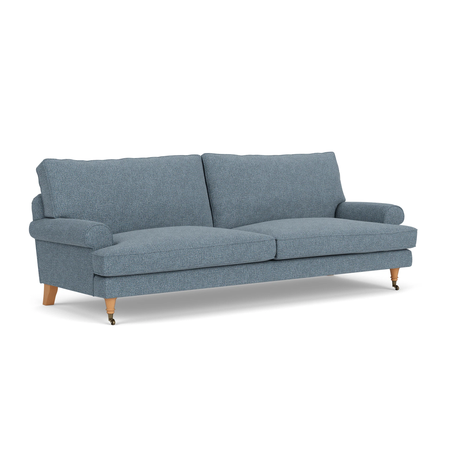 Stewart 4 Seater Sofa in Aquaclean Oxford - Mid Blue with Light legs