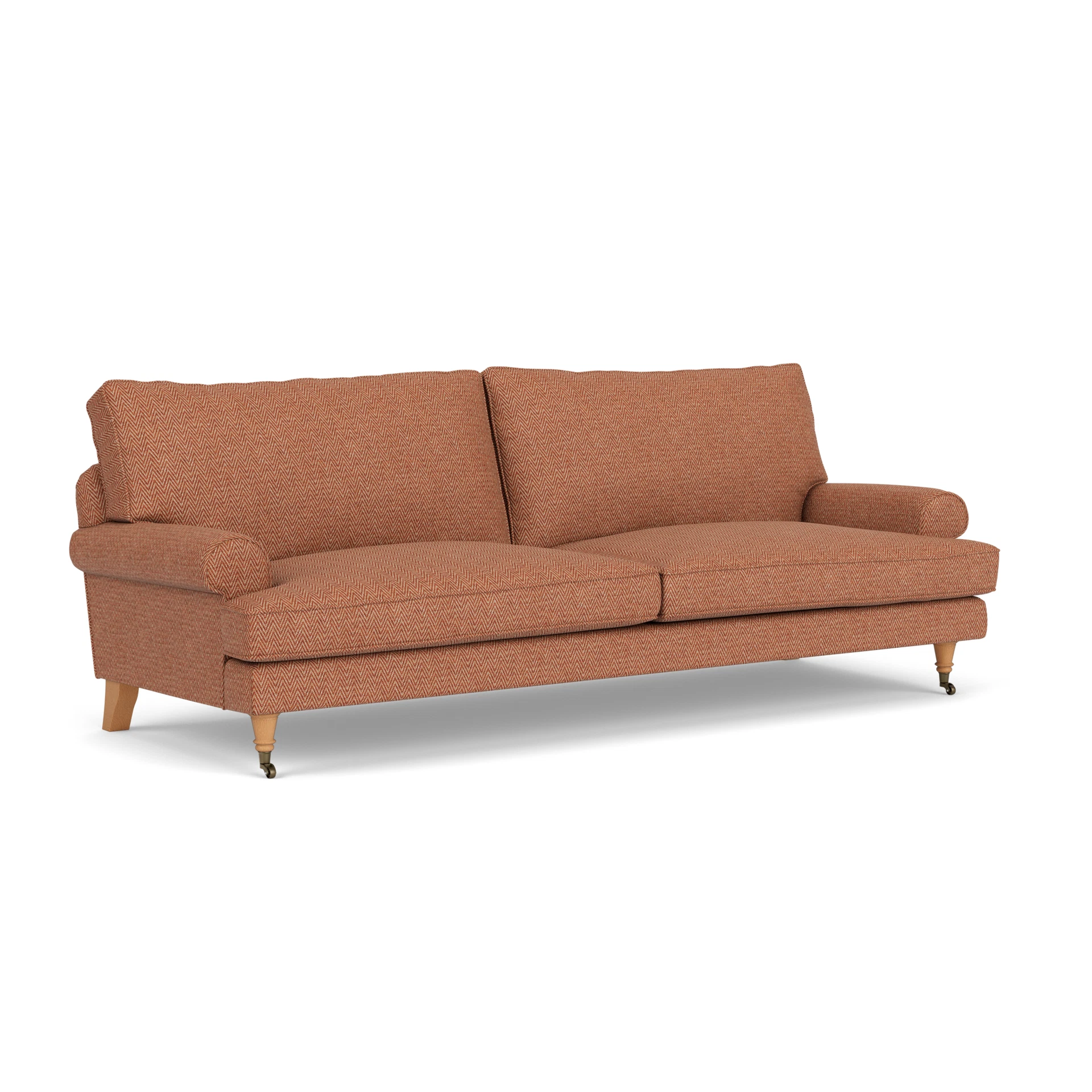 Stewart 4 Seater Sofa in Herringbone Weave - Brick with Light legs