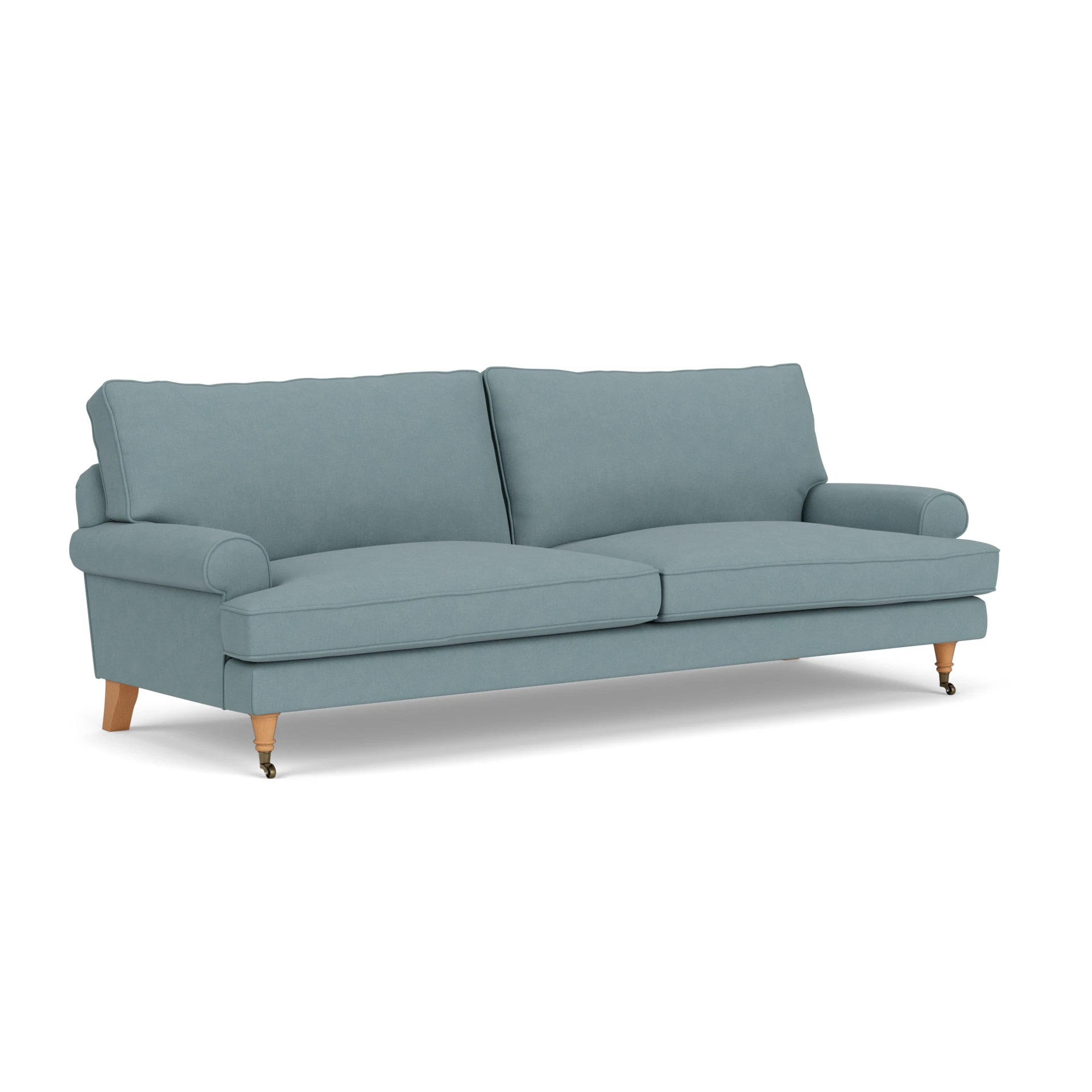 Stewart 4 Seater Sofa in House Linen Mix - Sky Blue with Light legs