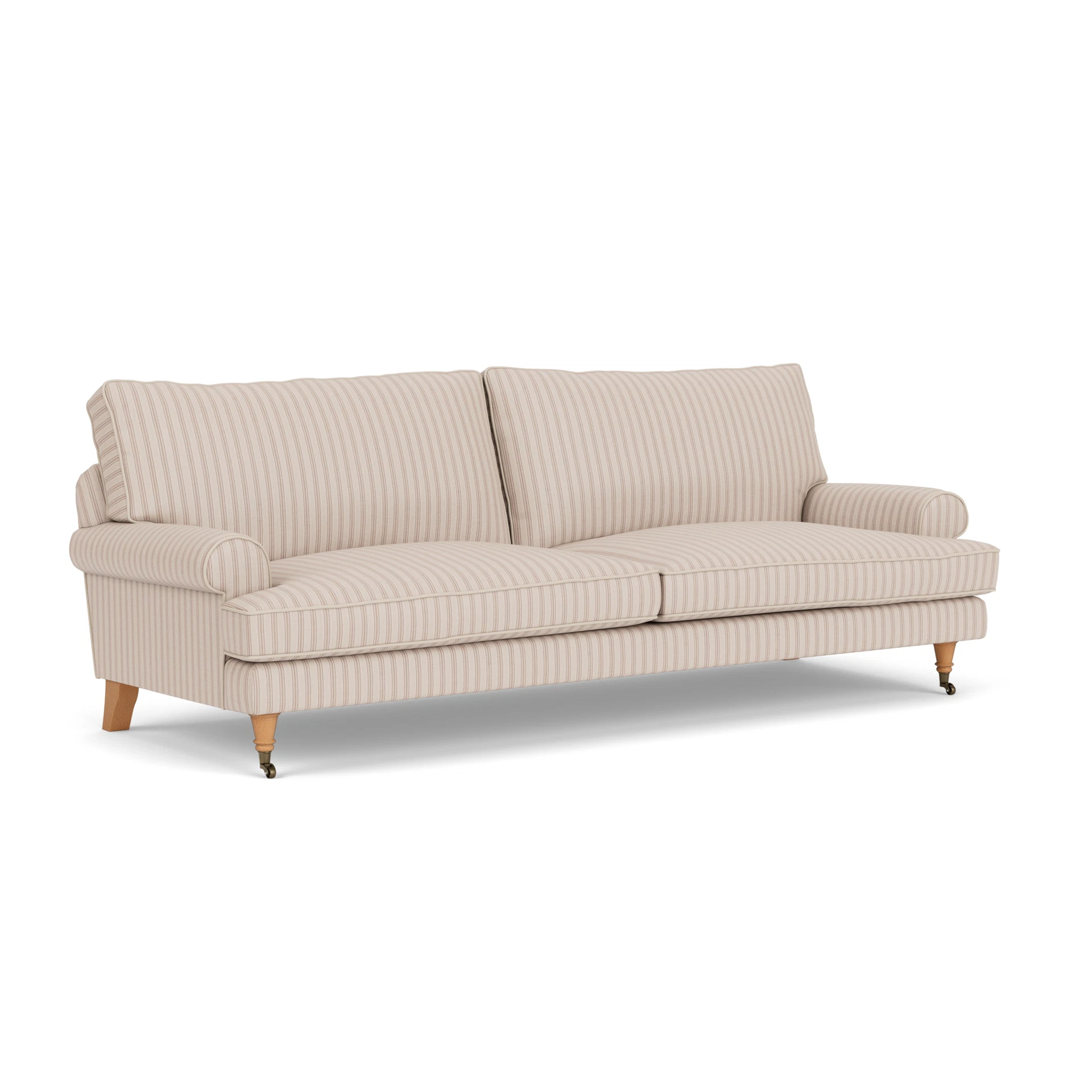 Stewart 4 Seater Sofa in Kingham Stripe - Flax with Light legs