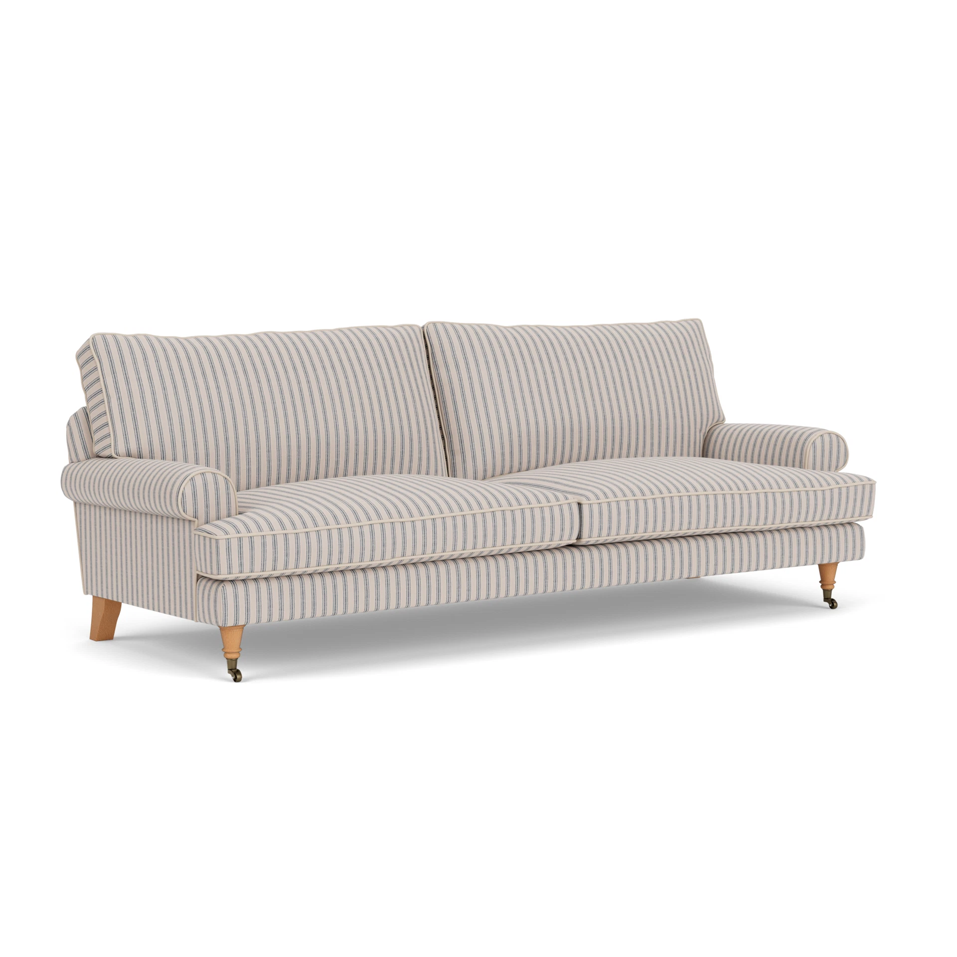 Stewart 4 Seater Sofa in Kingham Stripe - Indigo with Light legs