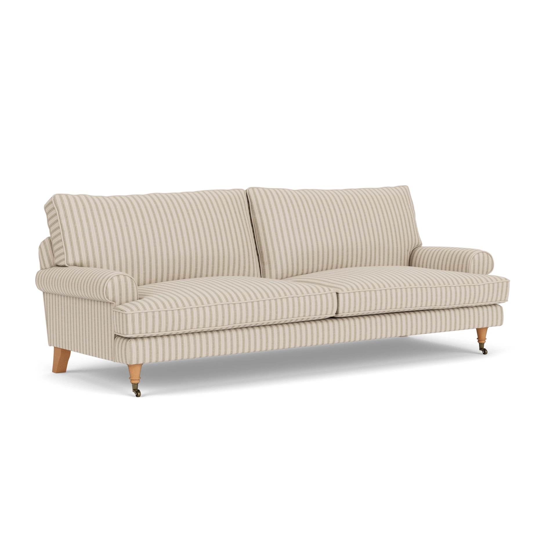 Stewart 4 Seater Sofa in Kingham Stripe - Sage with Light legs