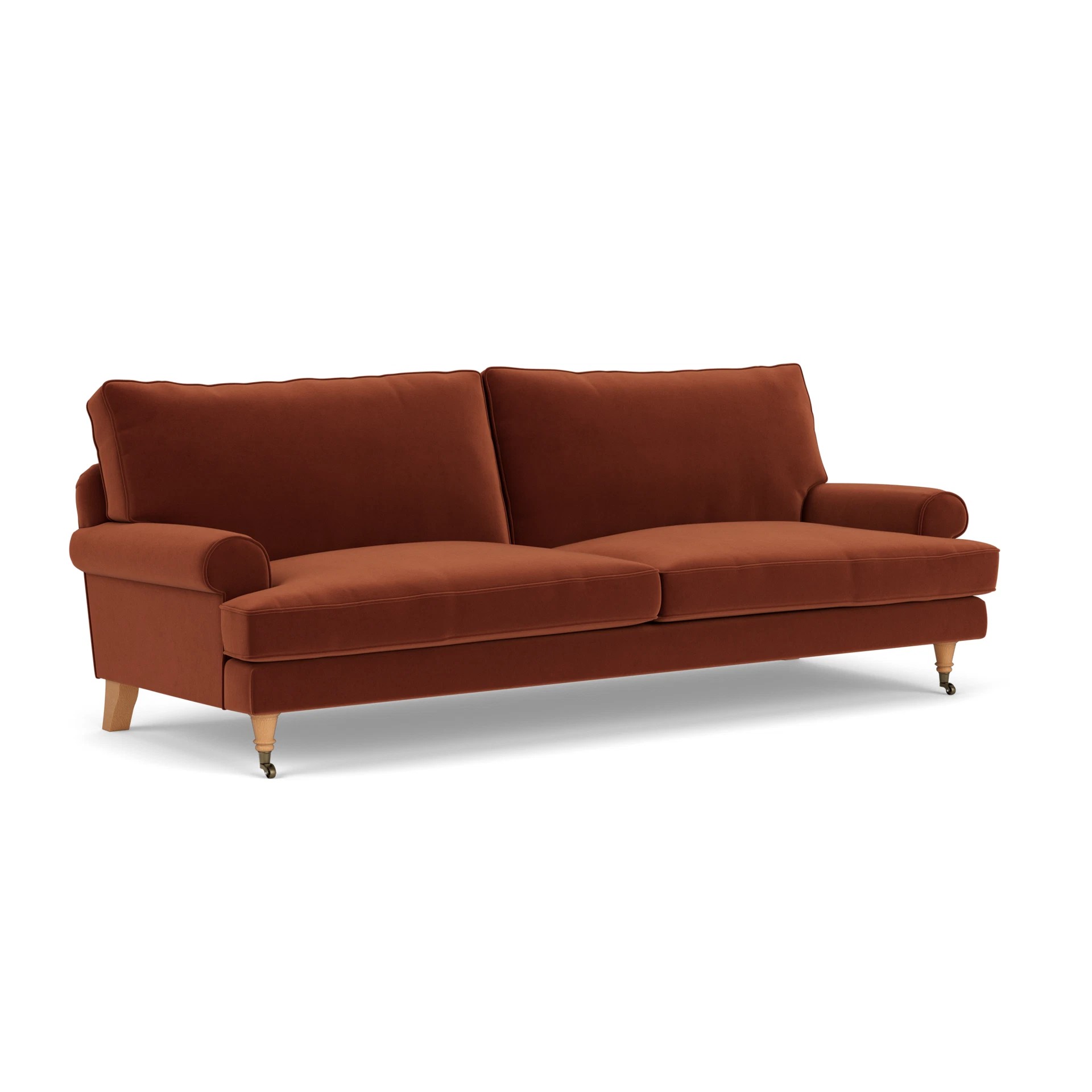 Stewart 4 Seater Sofa in Matt Velvet - Brick with Light legs