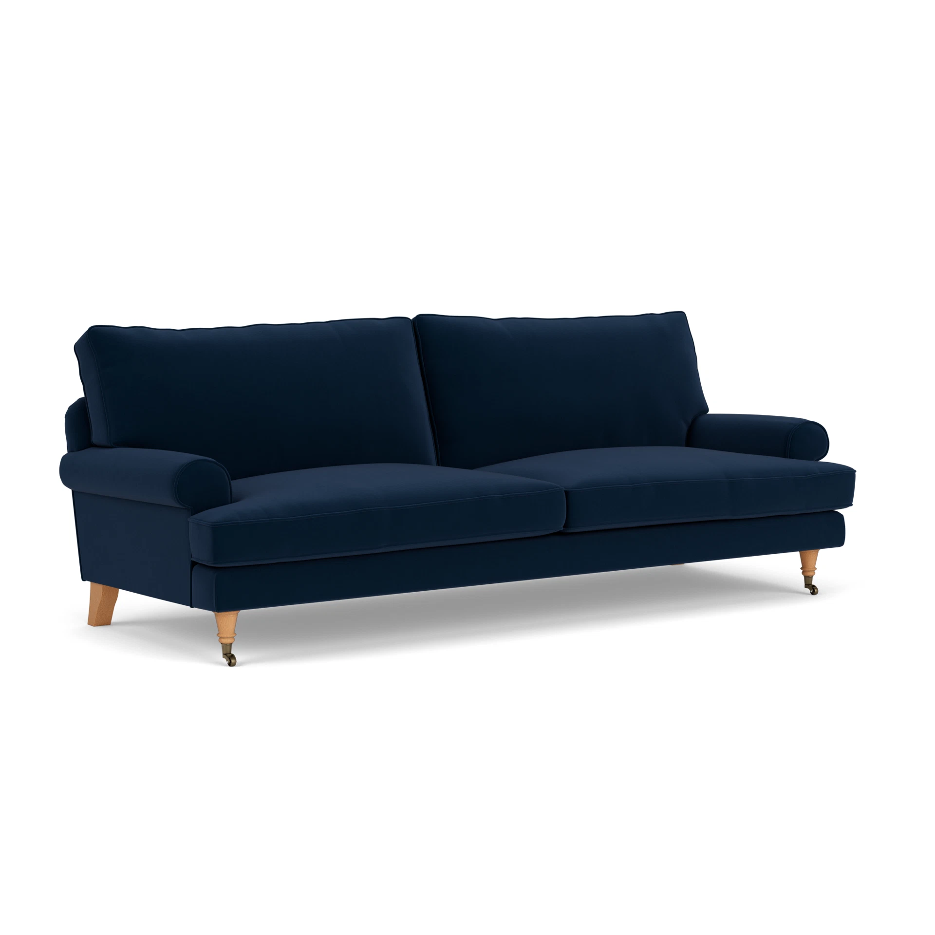 Stewart 4 Seater Sofa in Matt Velvet - Deep Blue with Light legs