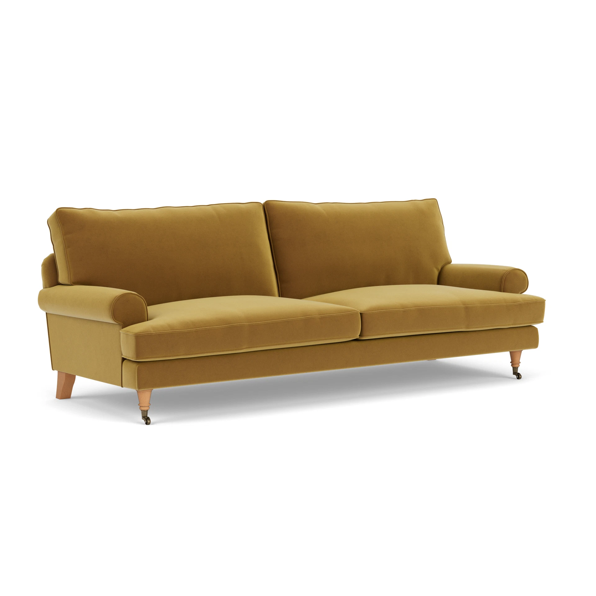 Stewart 4 Seater Sofa in Matt Velvet - Mustard with Light legs