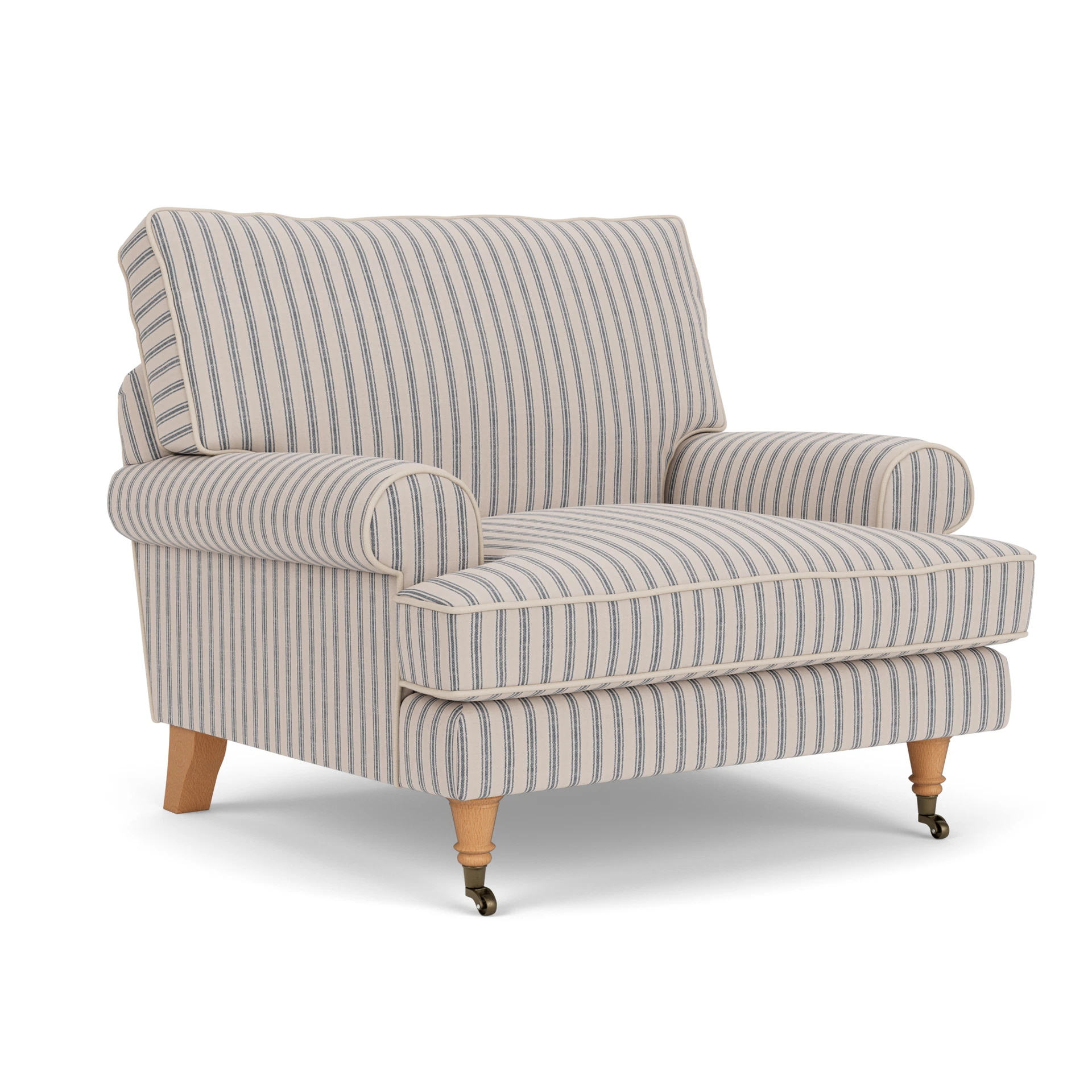 Stewart Armchair in Kingham Stripe - Indigo with Light legs