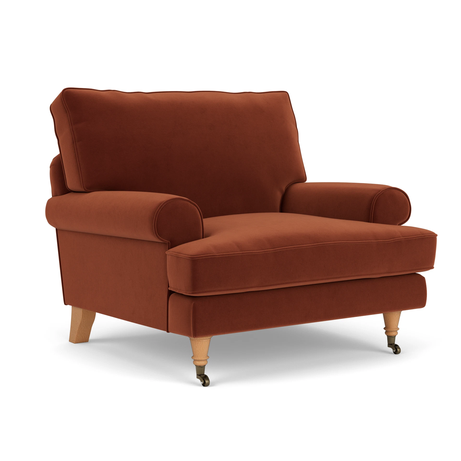 Stewart Armchair in Matt Velvet - Brick with Light legs