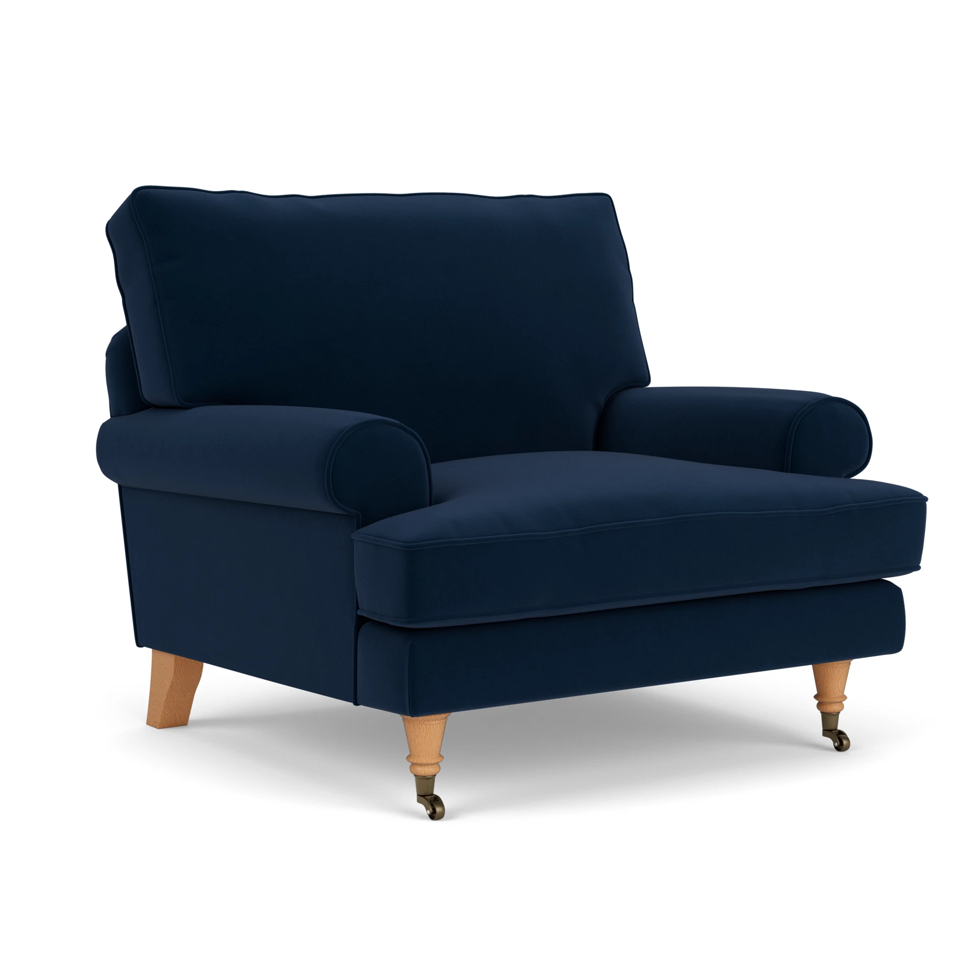 Stewart Armchair in Matt Velvet - Deep Blue with Light legs