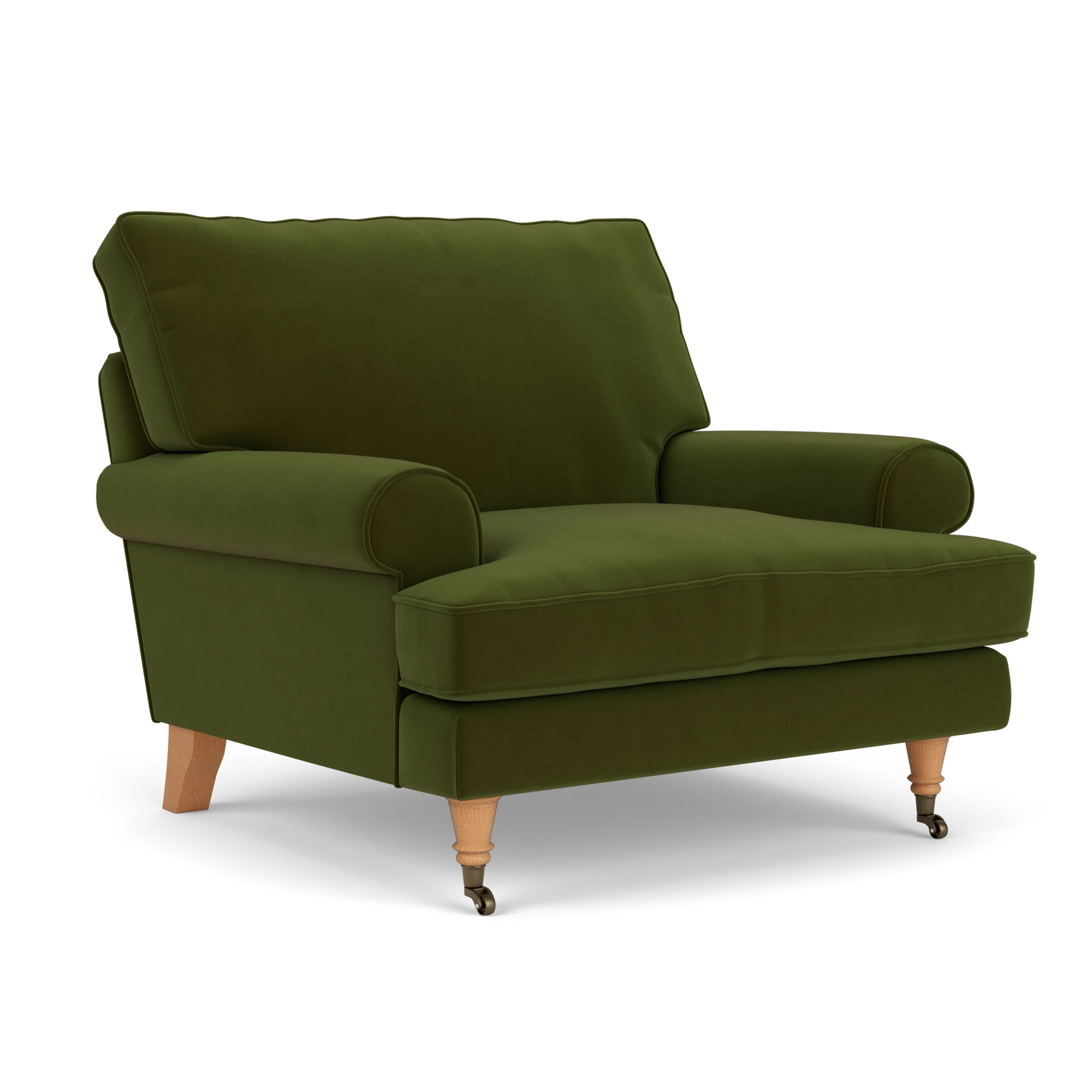 Stewart Armchair in Matt Velvet - Forest Green with Light legs