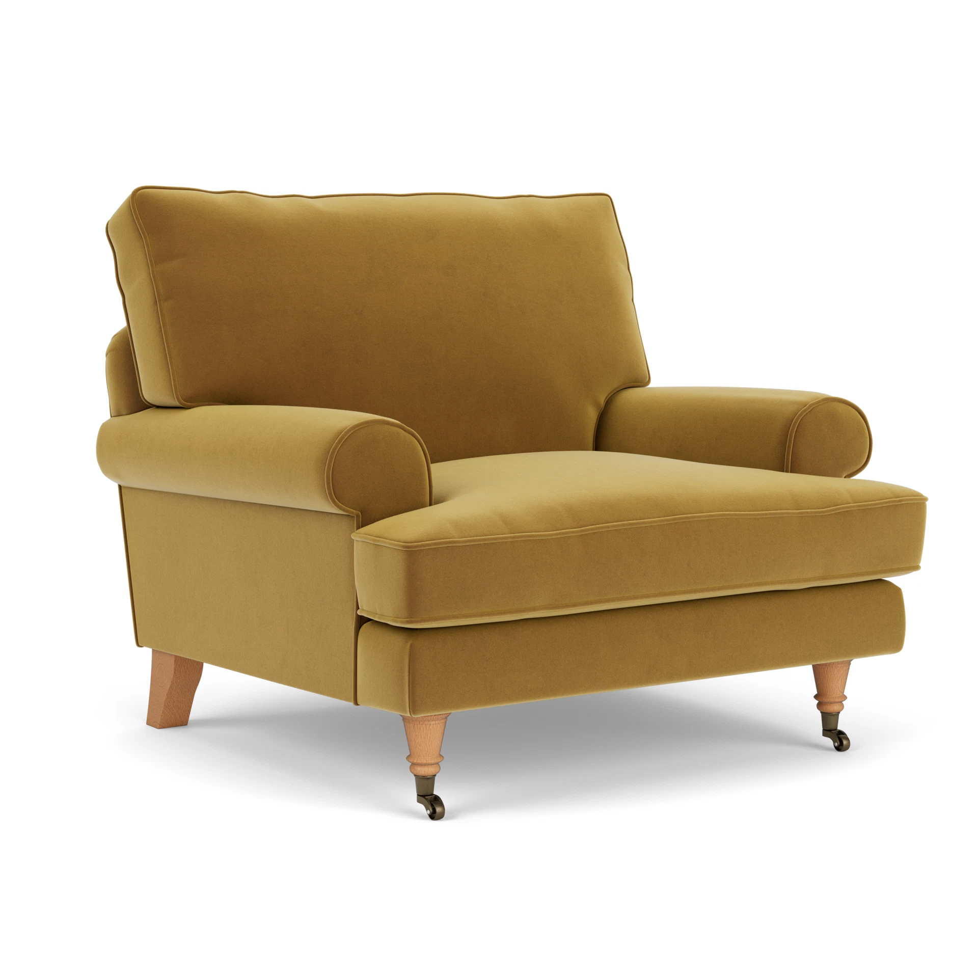 Stewart Armchair in Matt Velvet - Mustard with Light legs