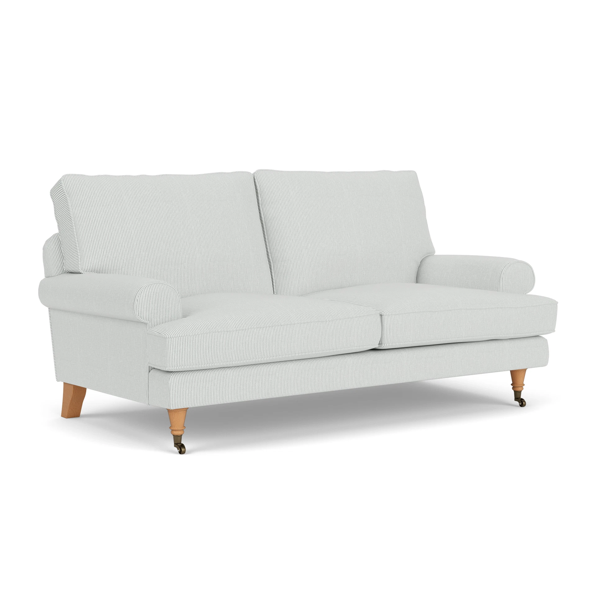 Stewart Large 2 Seater Sofa in Broadway Stripe - Duck Egg with Light legs