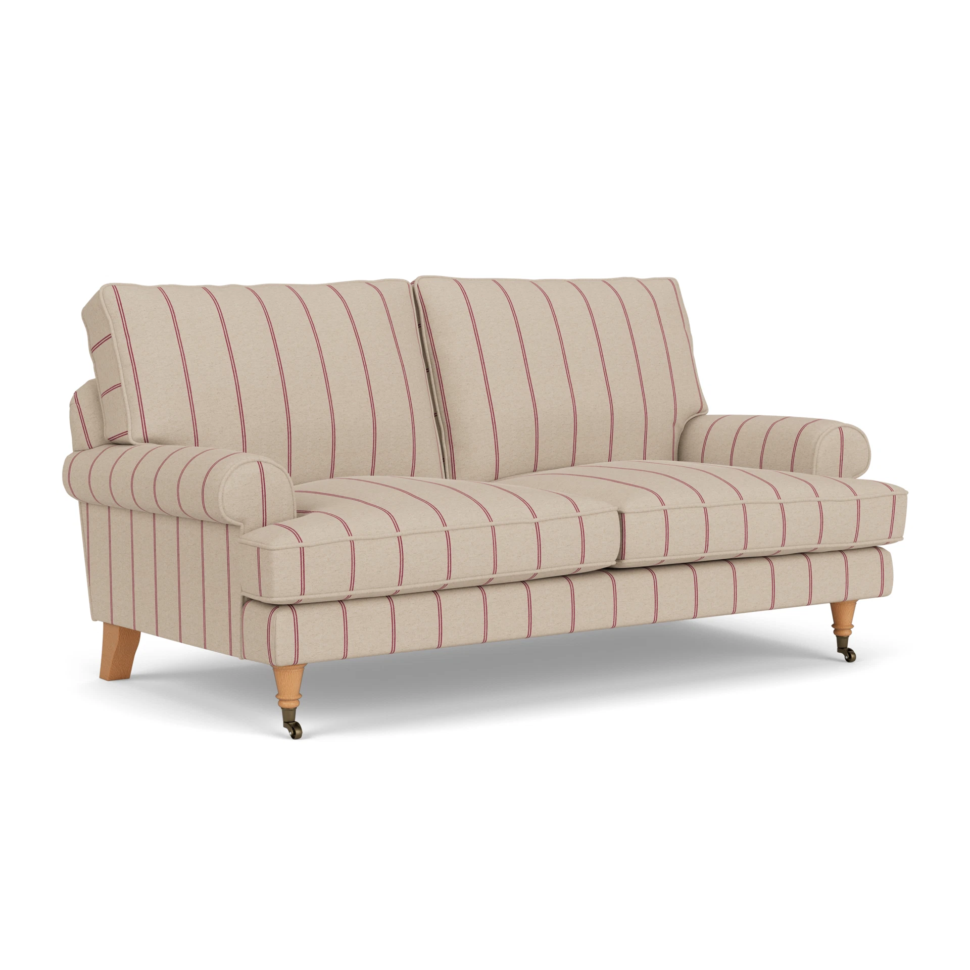 Stewart Large 2 Seater Sofa in Compton Stripe - Raspberry with Light legs