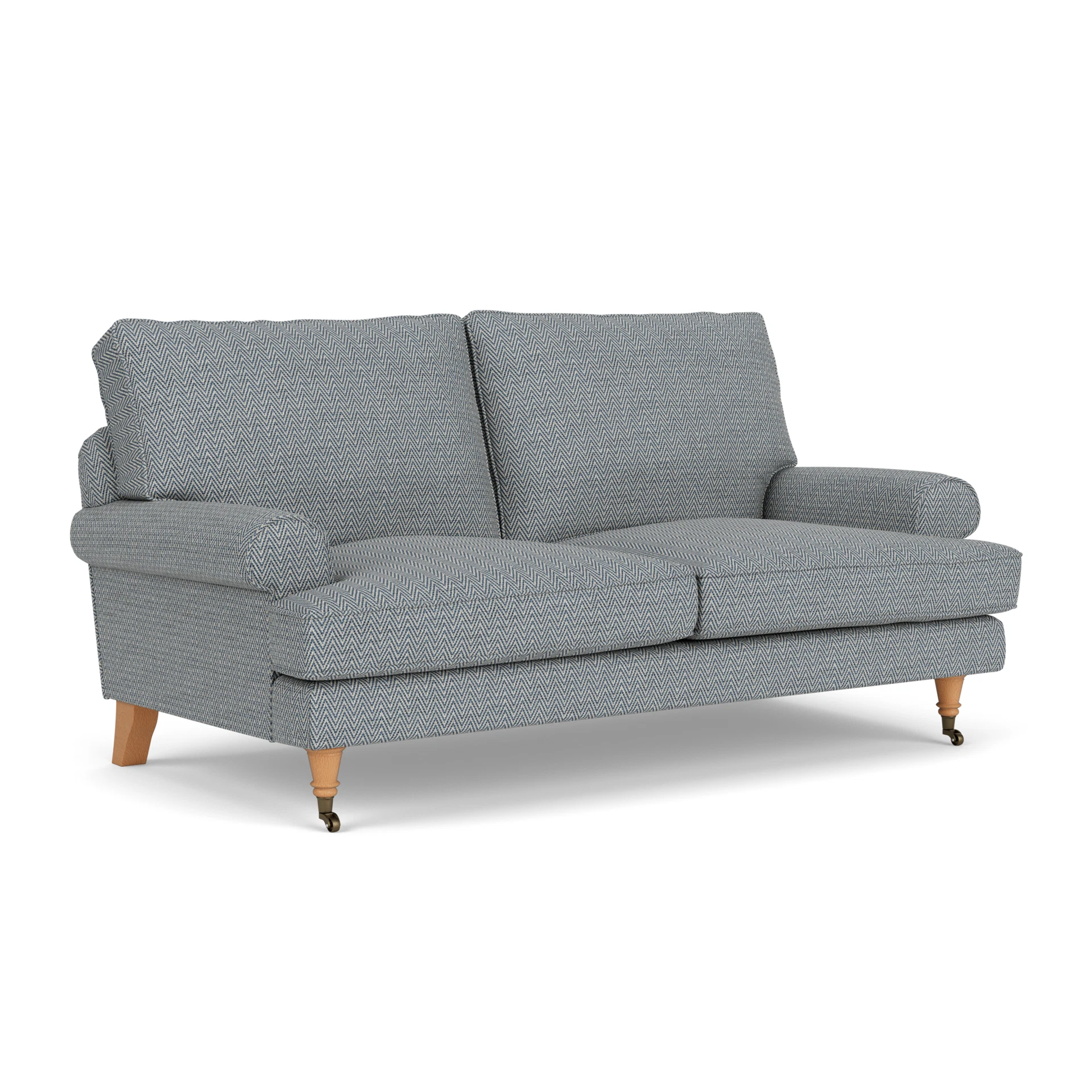 Stewart Large 2 Seater Sofa in Herringbone Weave - Navy with Light legs