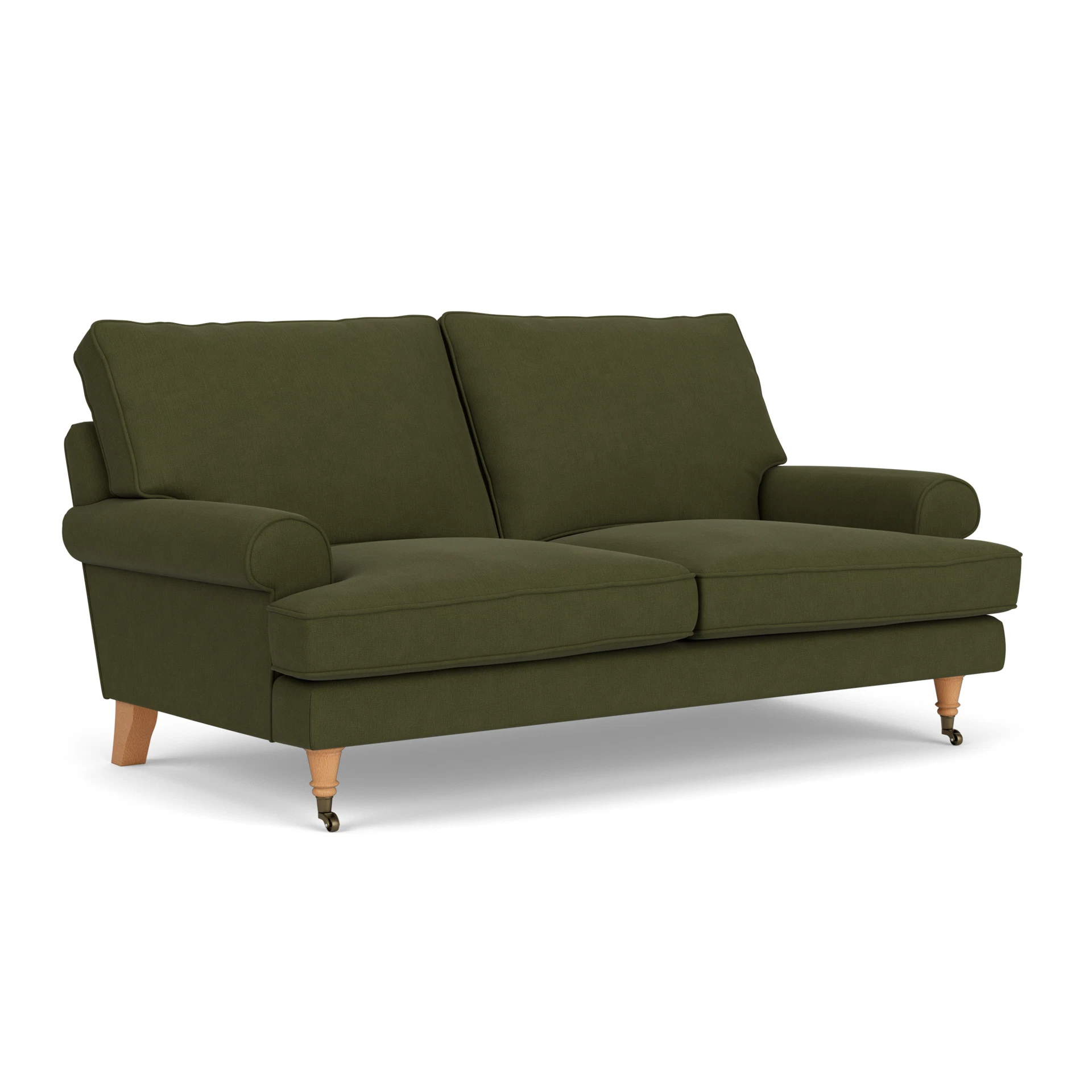 Stewart Large 2 Seater Sofa in House Linen Mix - Forest Green with Light legs