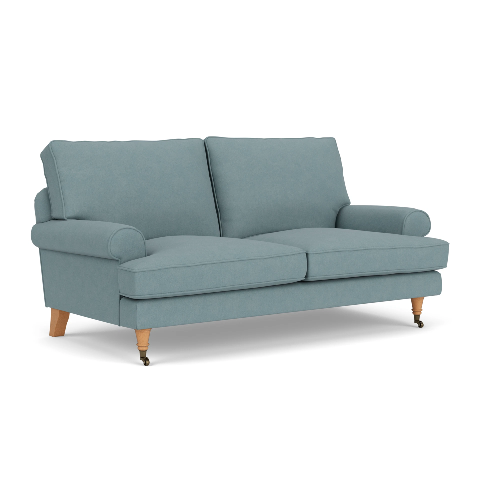 Stewart Large 2 Seater Sofa in House Linen Mix - Sky Blue with Light legs