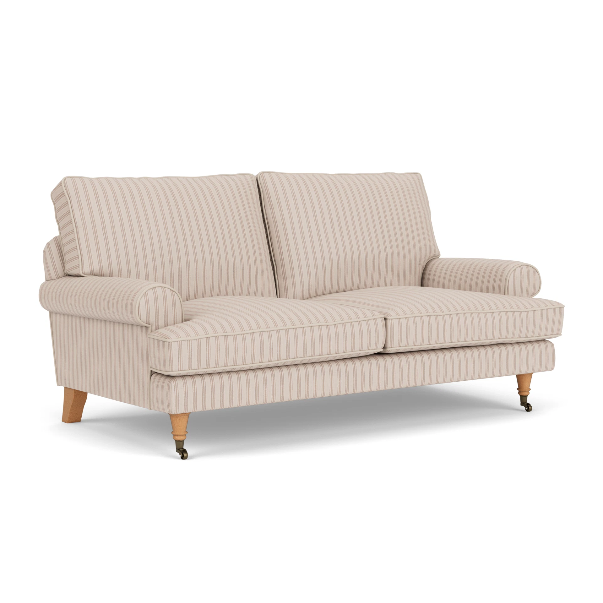 Stewart Large 2 Seater Sofa in Kingham Stripe - Flax with Light legs