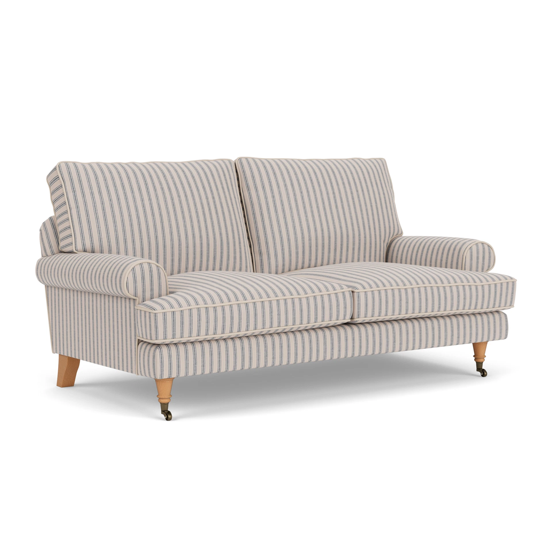 Stewart Large 2 Seater Sofa in Kingham Stripe - Indigo with Light legs