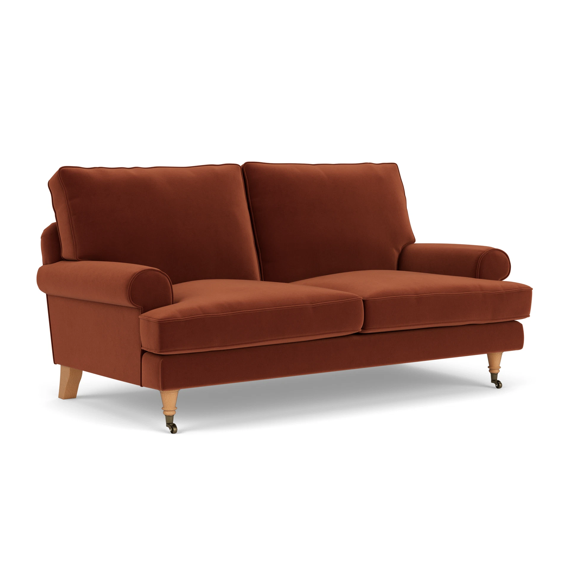 Stewart Large 2 Seater Sofa in Matt Velvet - Brick with Light legs