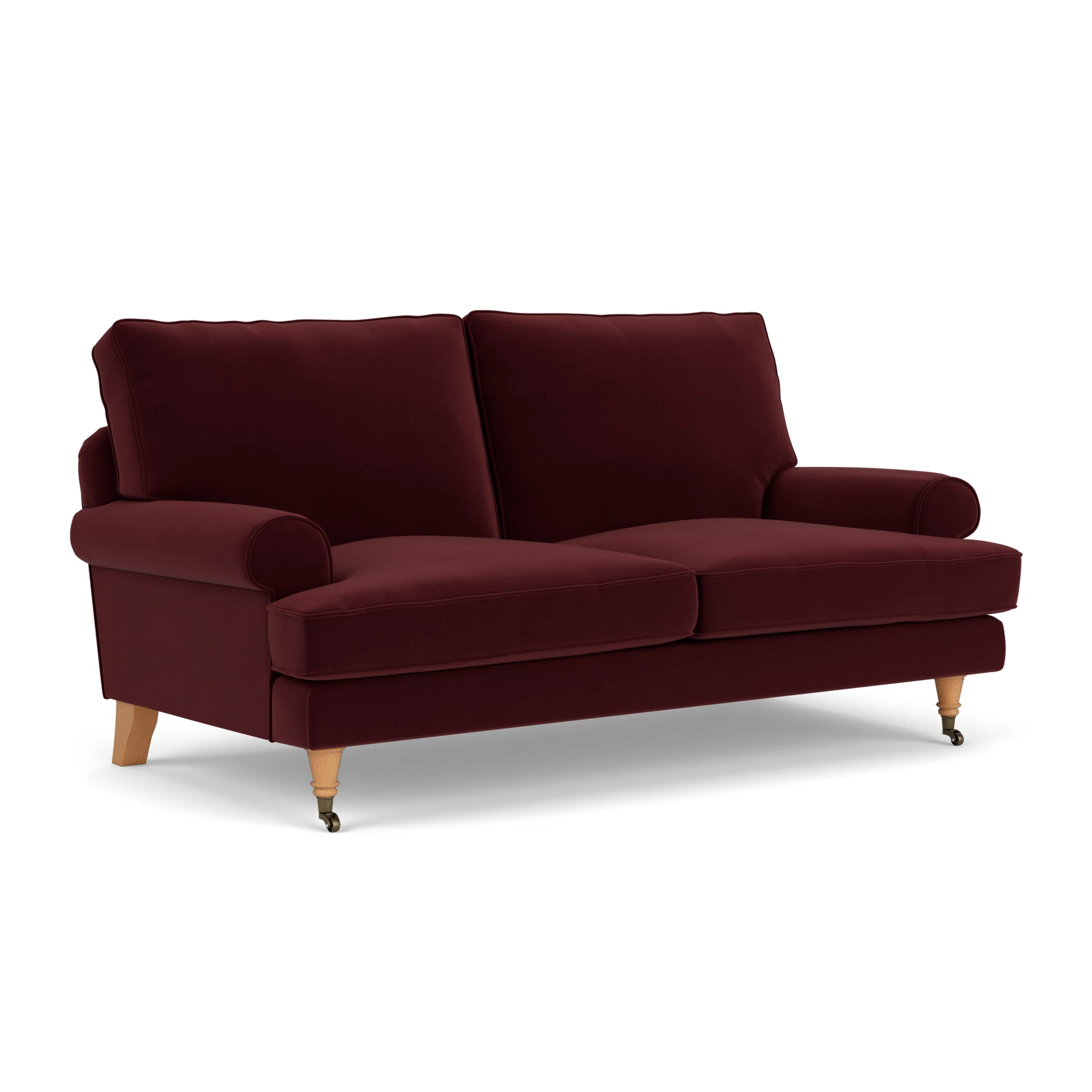 Stewart Large 2 Seater Sofa in Matt Velvet - Dark Rosehip with Light legs