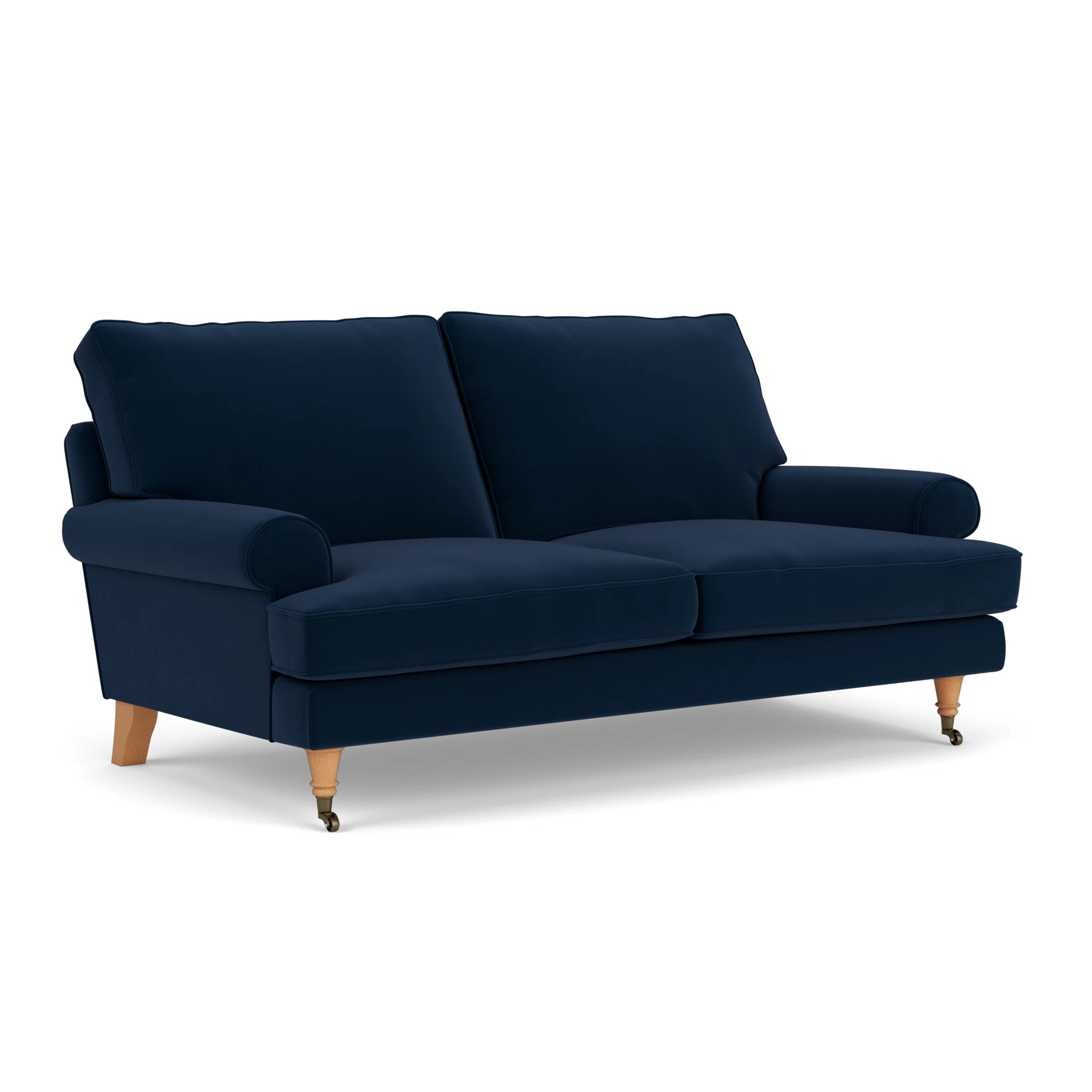 Stewart Large 2 Seater Sofa in Matt Velvet - Deep Blue with Light legs
