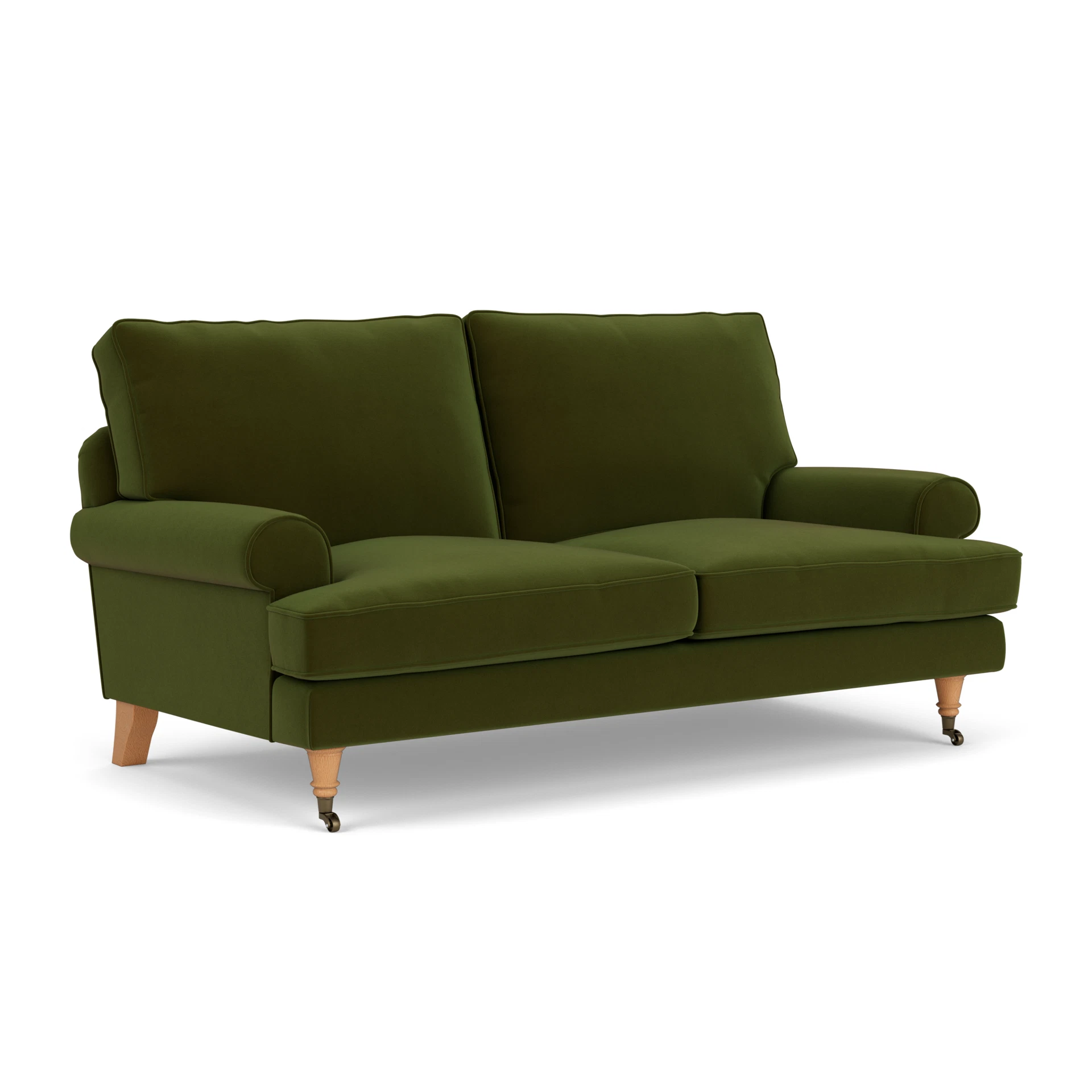 Stewart Large 2 Seater Sofa in Matt Velvet - Forest Green with Light legs