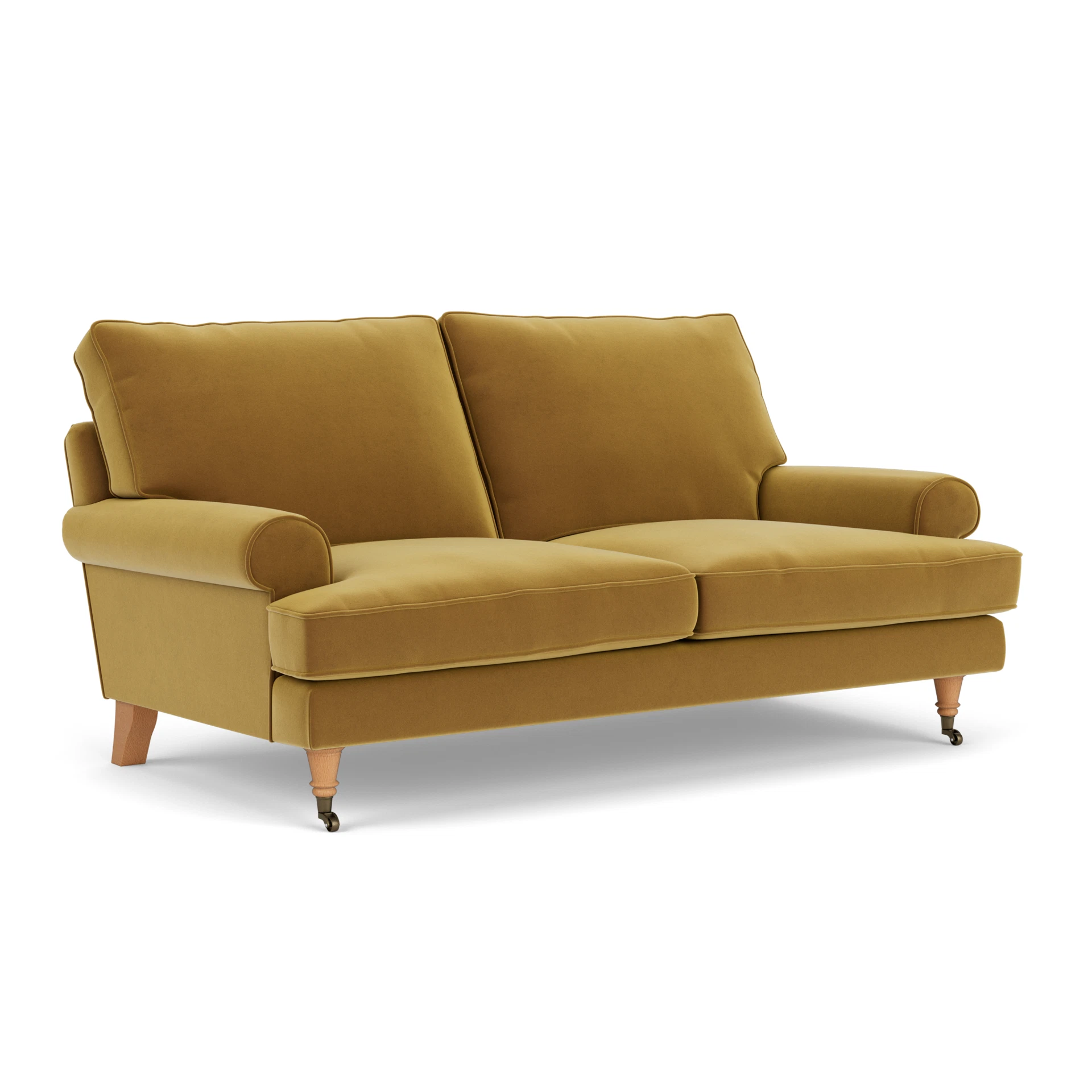 Stewart Large 2 Seater Sofa in Matt Velvet - Mustard with Light legs