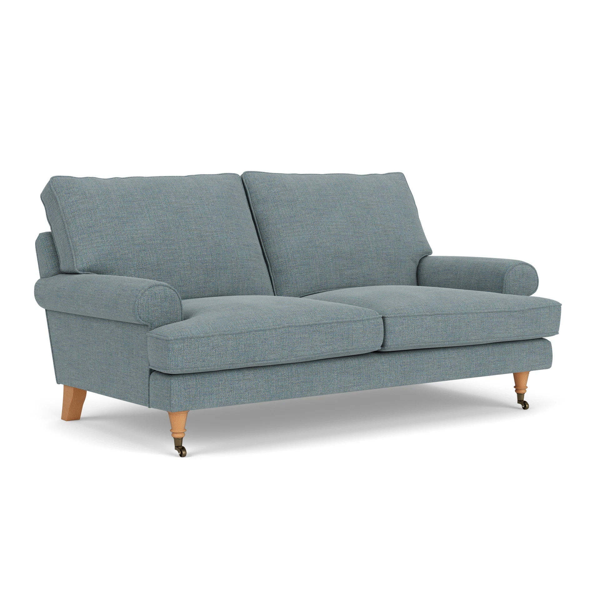 Stewart Large 2 Seater Sofa in Rustic Weave - Teal Marl with Light legs