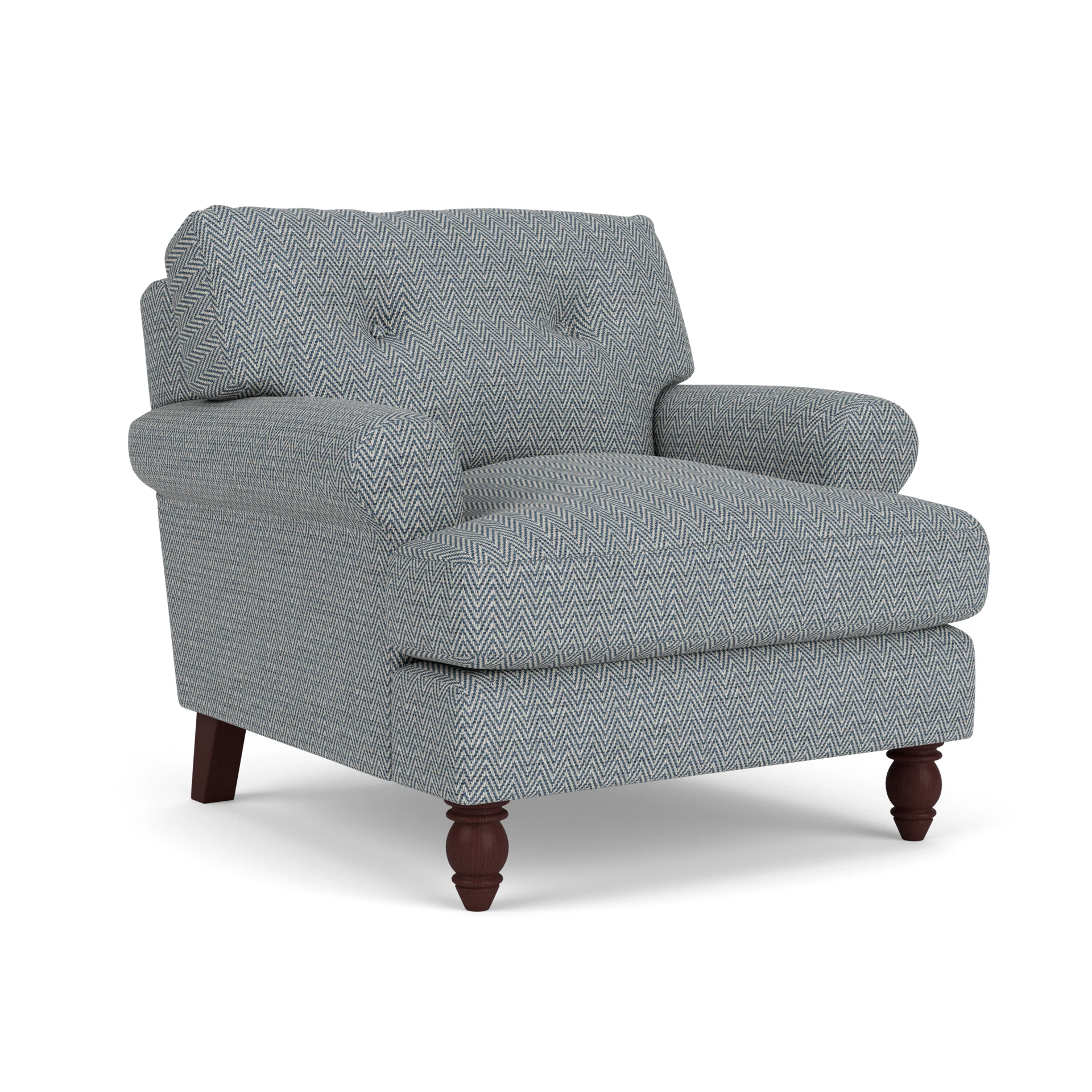 Talbot Armchair in Herringbone Weave - Navy with Light legs