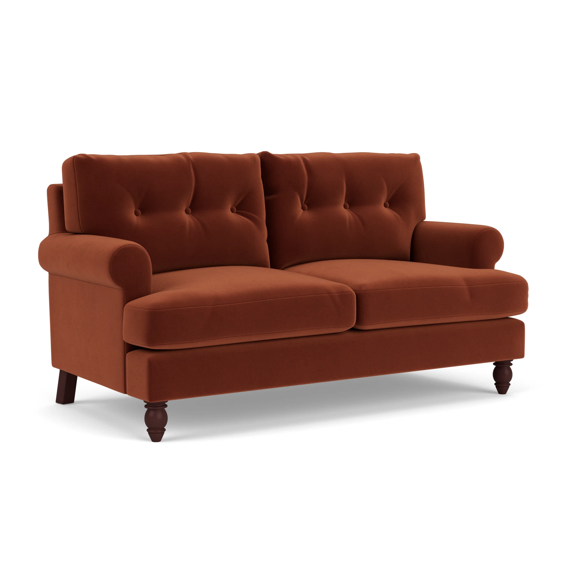 Talbot Large 2 Seater Sofa in Matt Velvet - Brick with Light legs