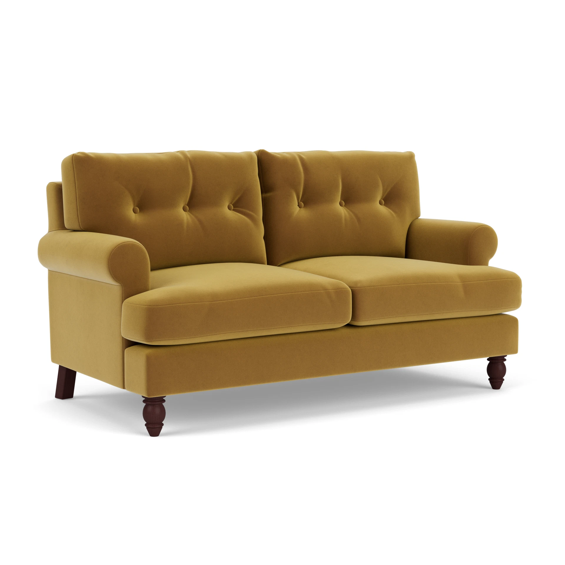 Talbot Large 2 Seater Sofa in Matt Velvet - Mustard with Light legs