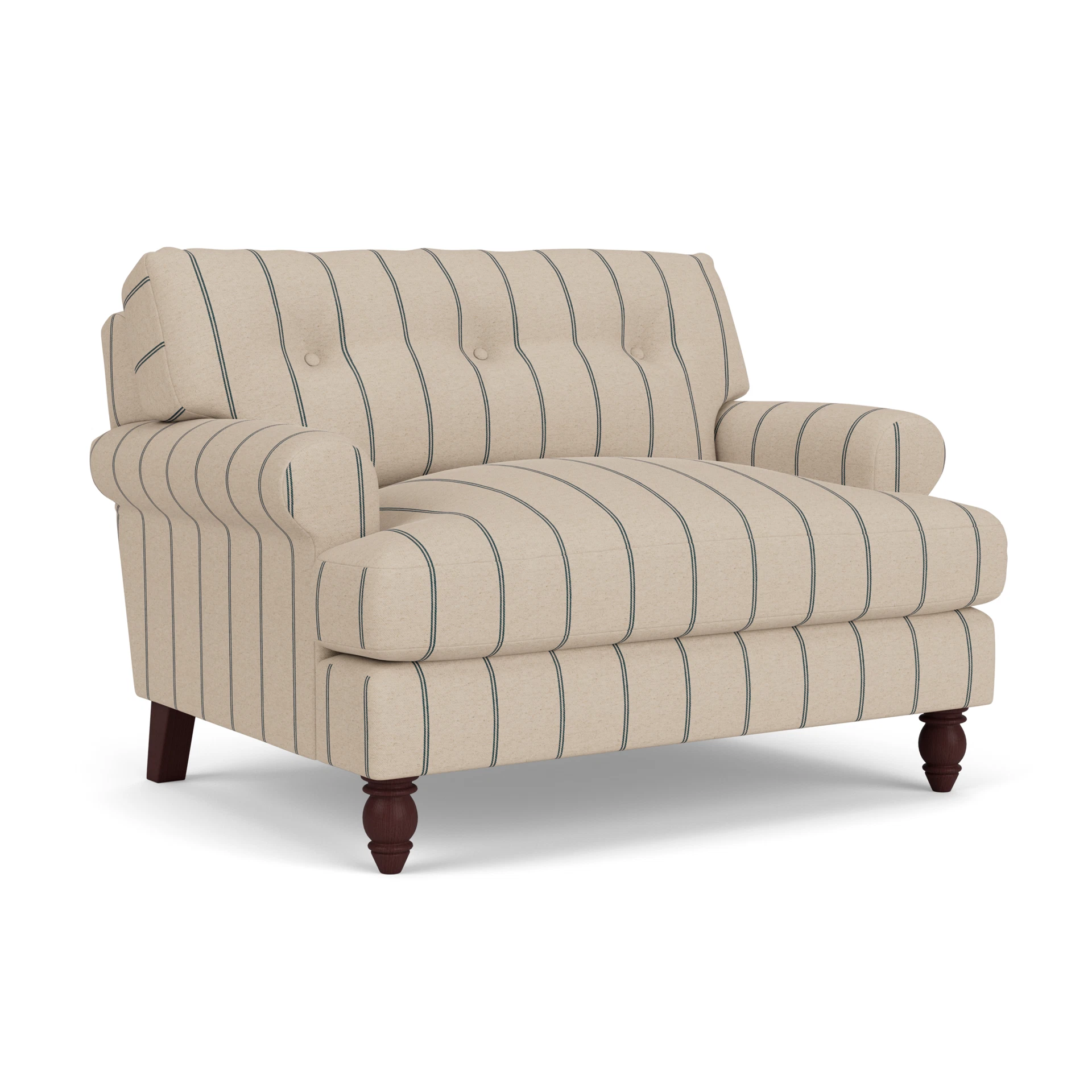 Talbot Love Seat in Compton Stripe - Charcoal with Light legs