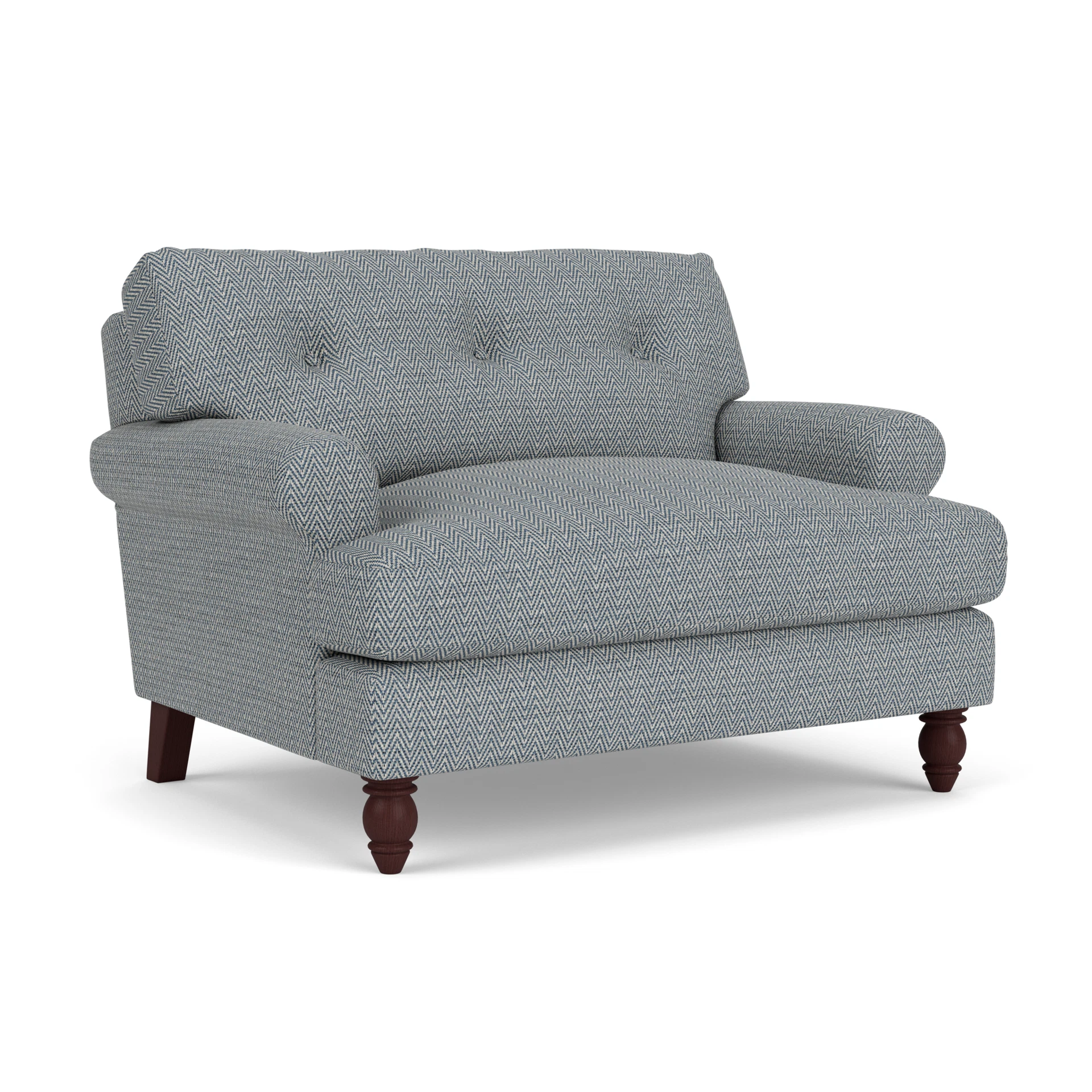Talbot Love Seat in Herringbone Weave - Navy with Light legs