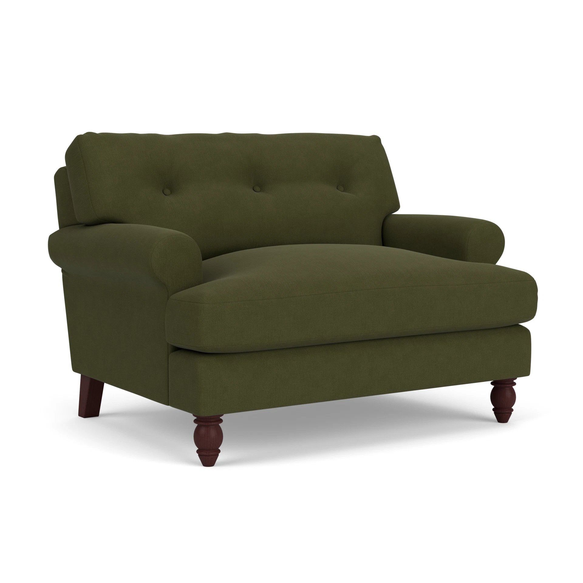 Talbot Love Seat in House Linen Mix - Forest Green with Light legs
