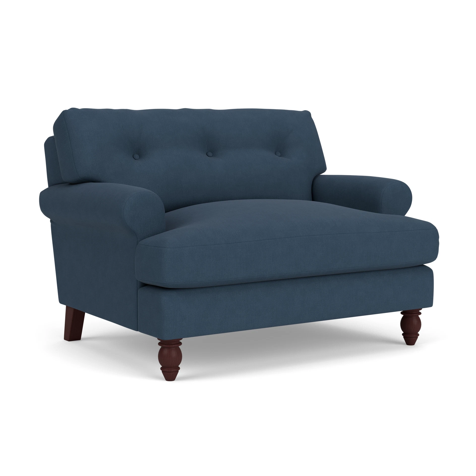 Talbot Love Seat in House Linen Mix - Indigo with Light legs