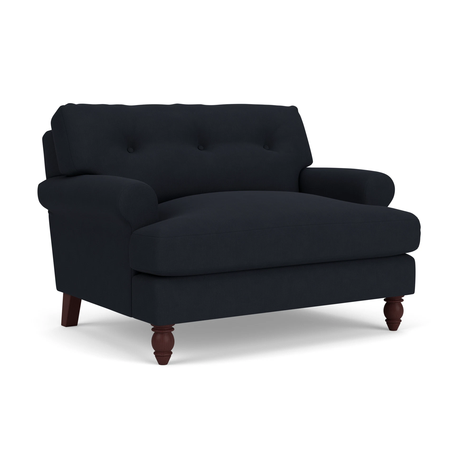 Talbot Love Seat in House Linen Mix - Ink with Light legs