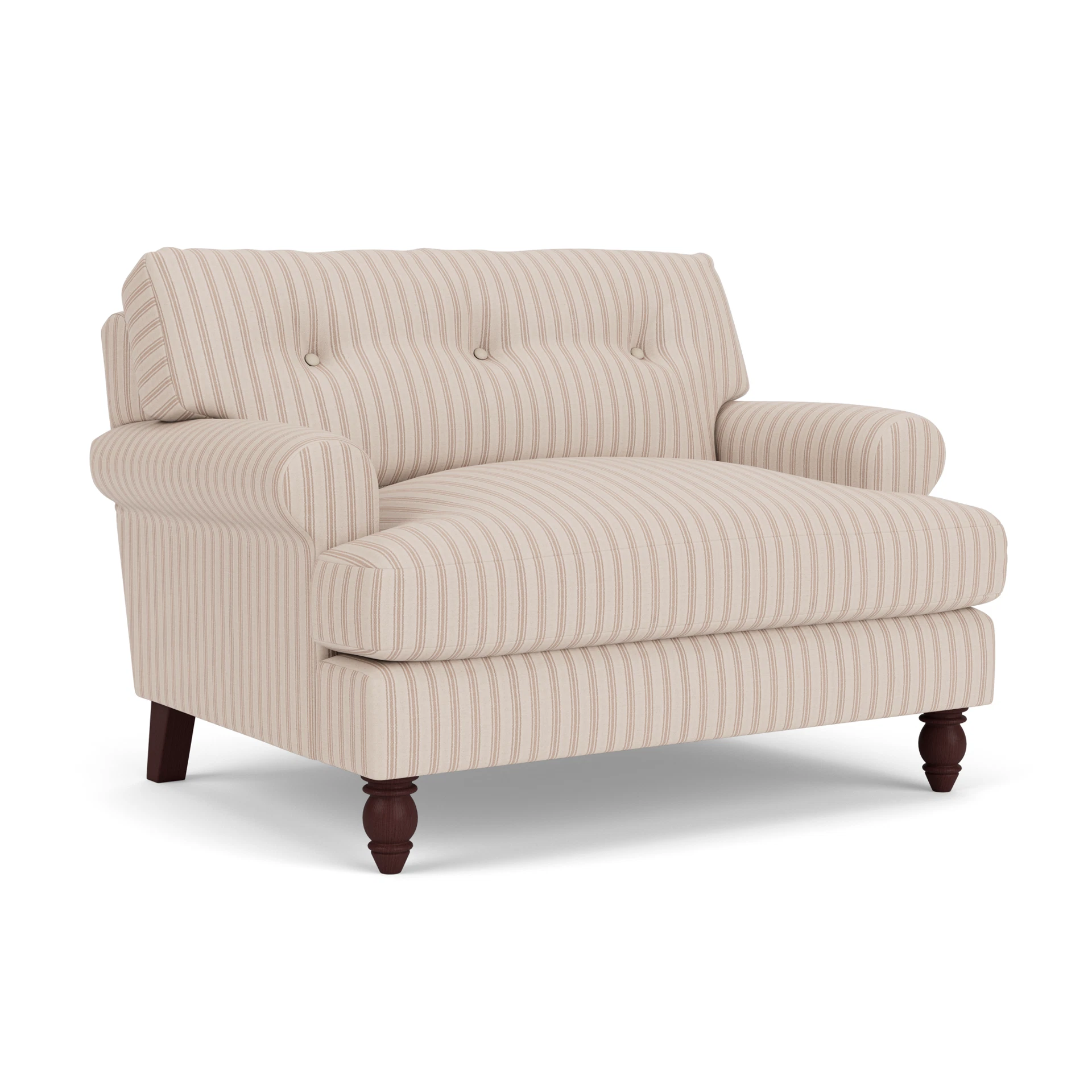 Talbot Love Seat in Kingham Stripe - Flax with Light legs