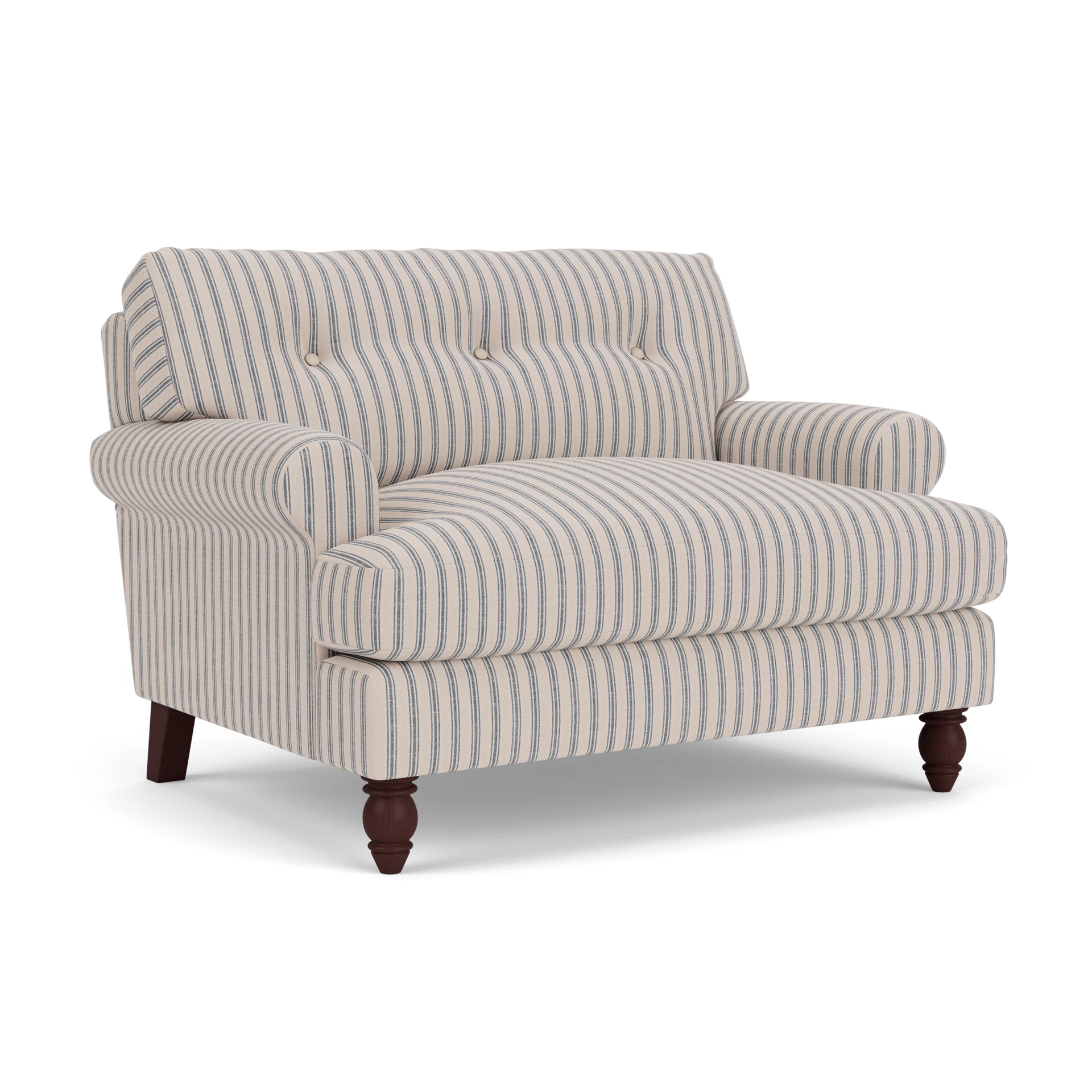 Talbot Love Seat in Kingham Stripe - Indigo with Light legs
