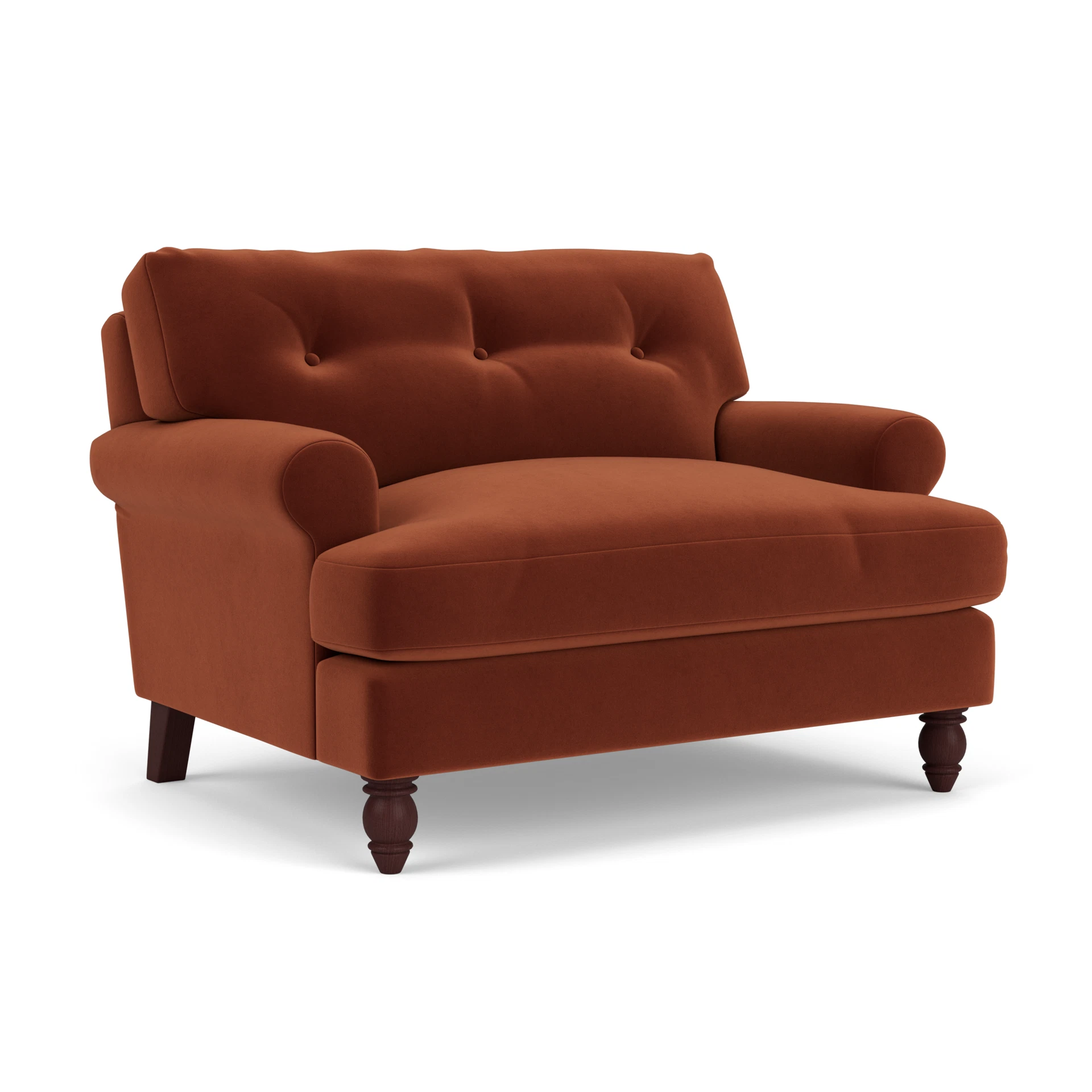 Talbot Love Seat in Matt Velvet - Brick with Light legs