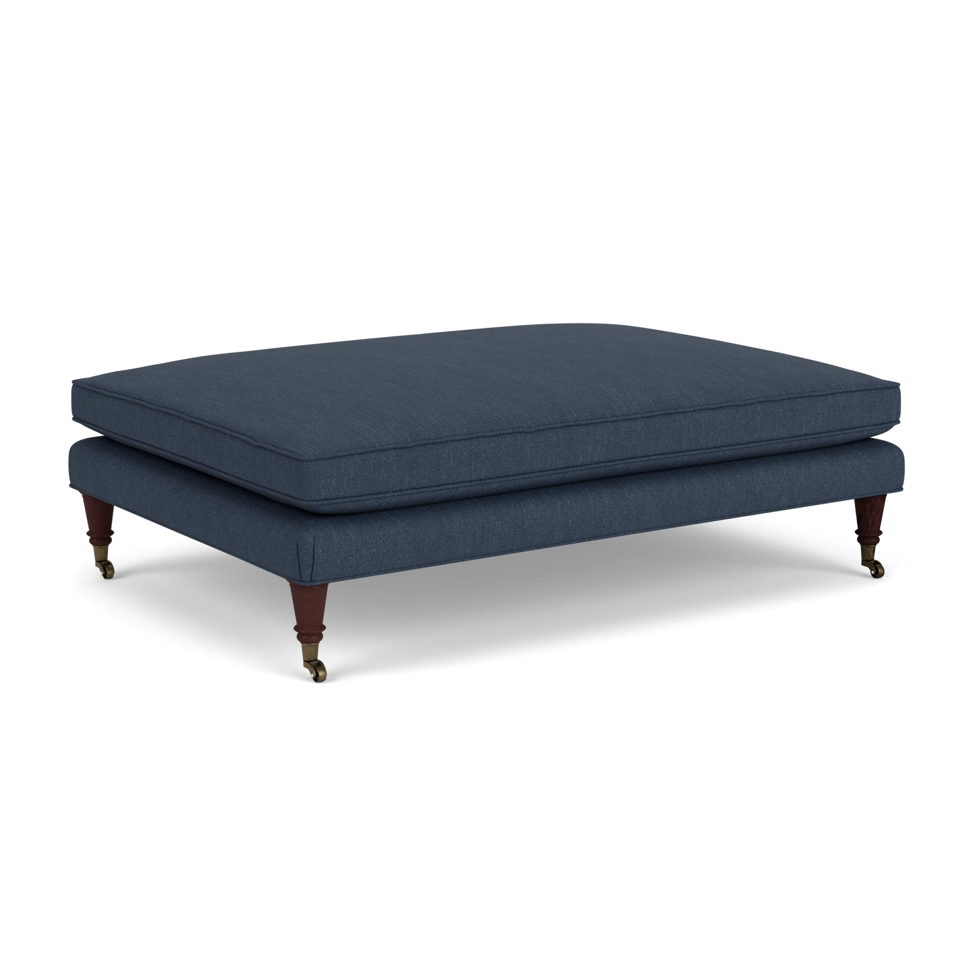 Taylor Foot Stool in Luxury Italian Linen - Indigo with Light legs
