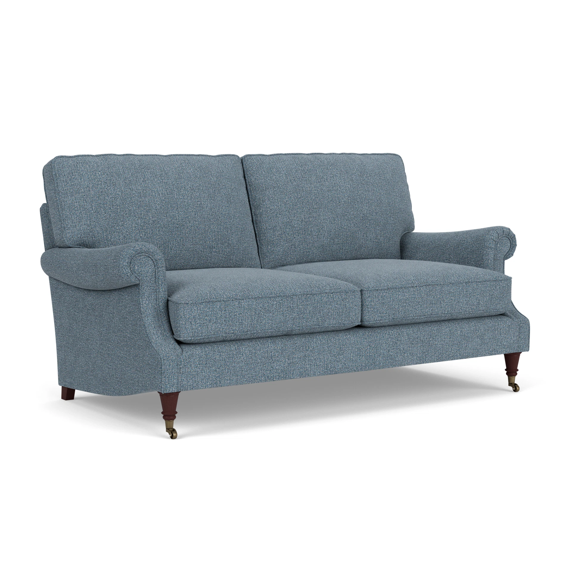 Taylor High Back 3 Seater Sofa in Aquaclean Oxford - Mid Blue with Light legs