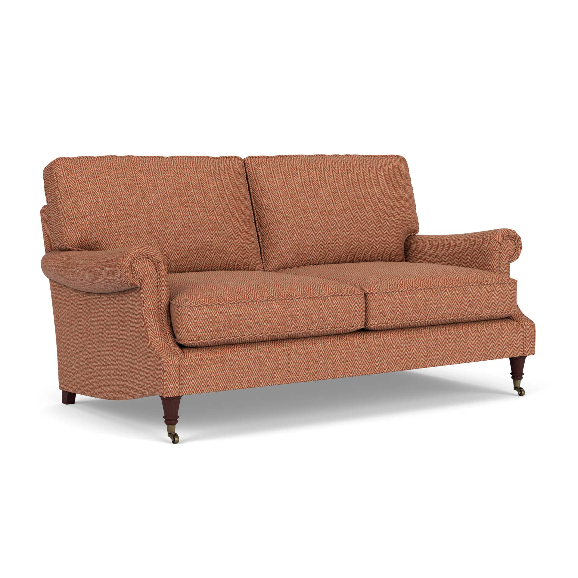 Taylor High Back 3 Seater Sofa in Herringbone Weave - Brick with Light legs