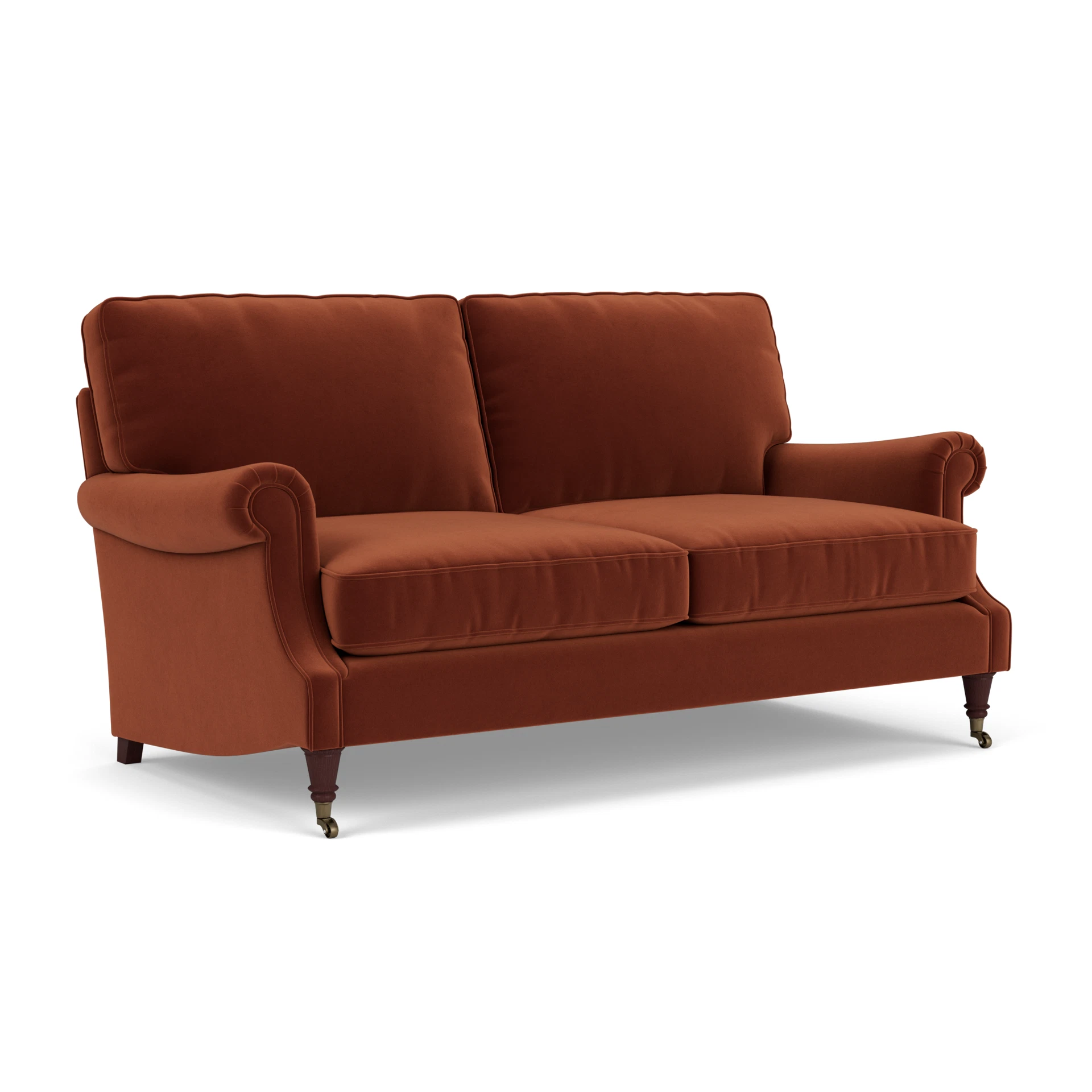 Taylor High Back 3 Seater Sofa in Matt Velvet - Brick with Light legs
