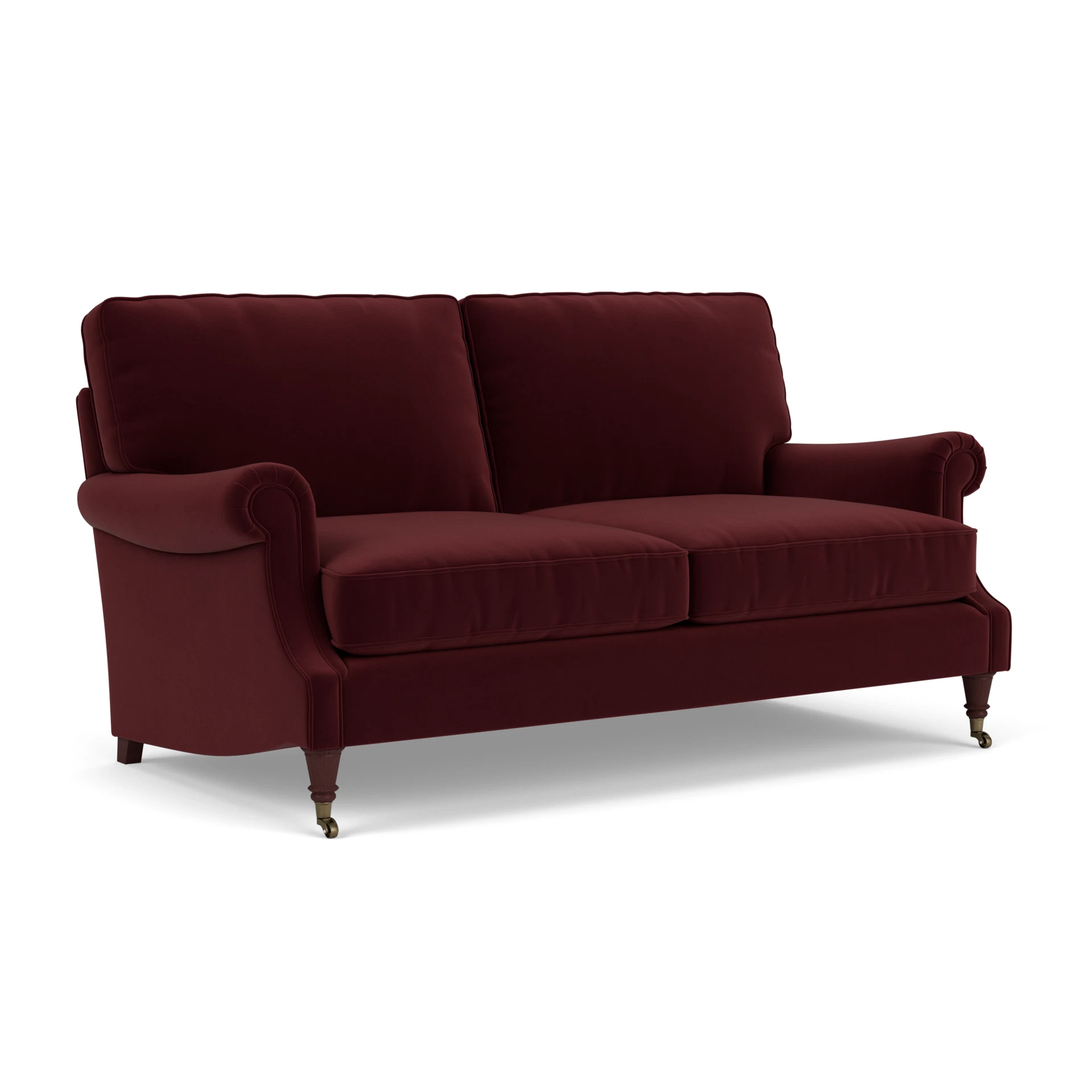 Taylor High Back 3 Seater Sofa in Matt Velvet - Dark Rosehip with Light legs