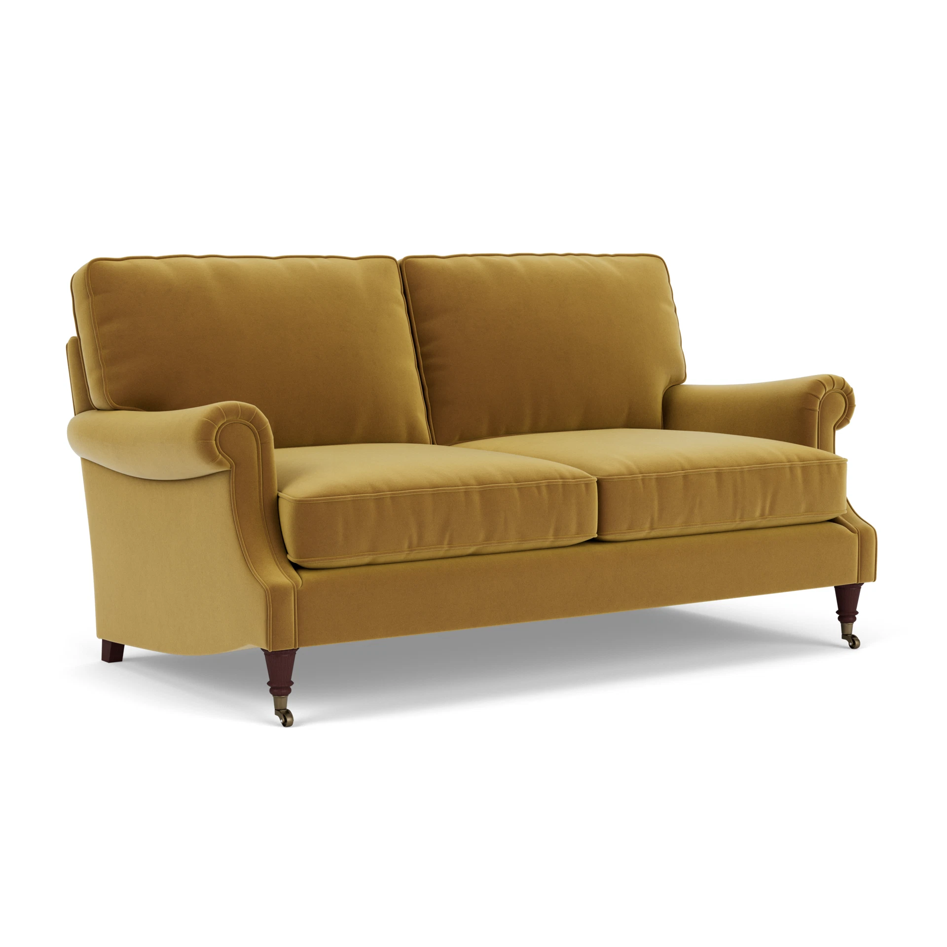 Taylor High Back 3 Seater Sofa in Matt Velvet - Mustard with Light legs
