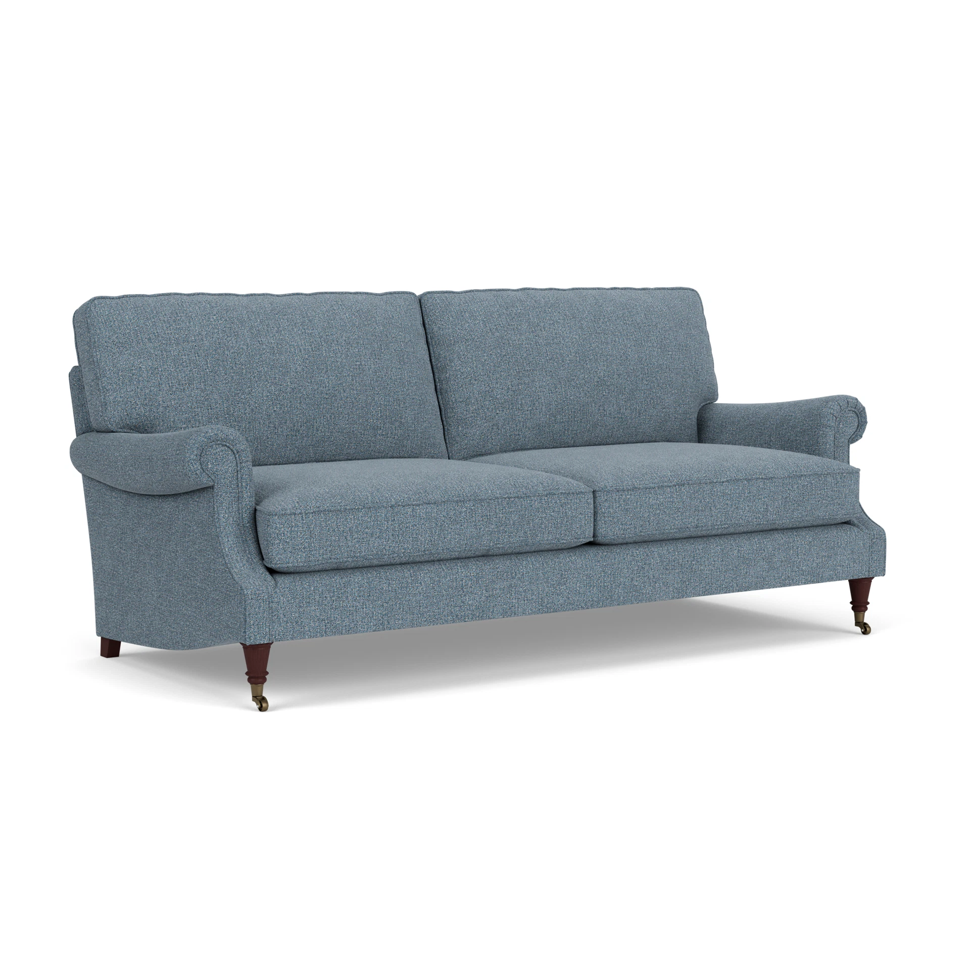 Taylor High Back 4 Seater Sofa in Aquaclean Oxford - Mid Blue with Light legs