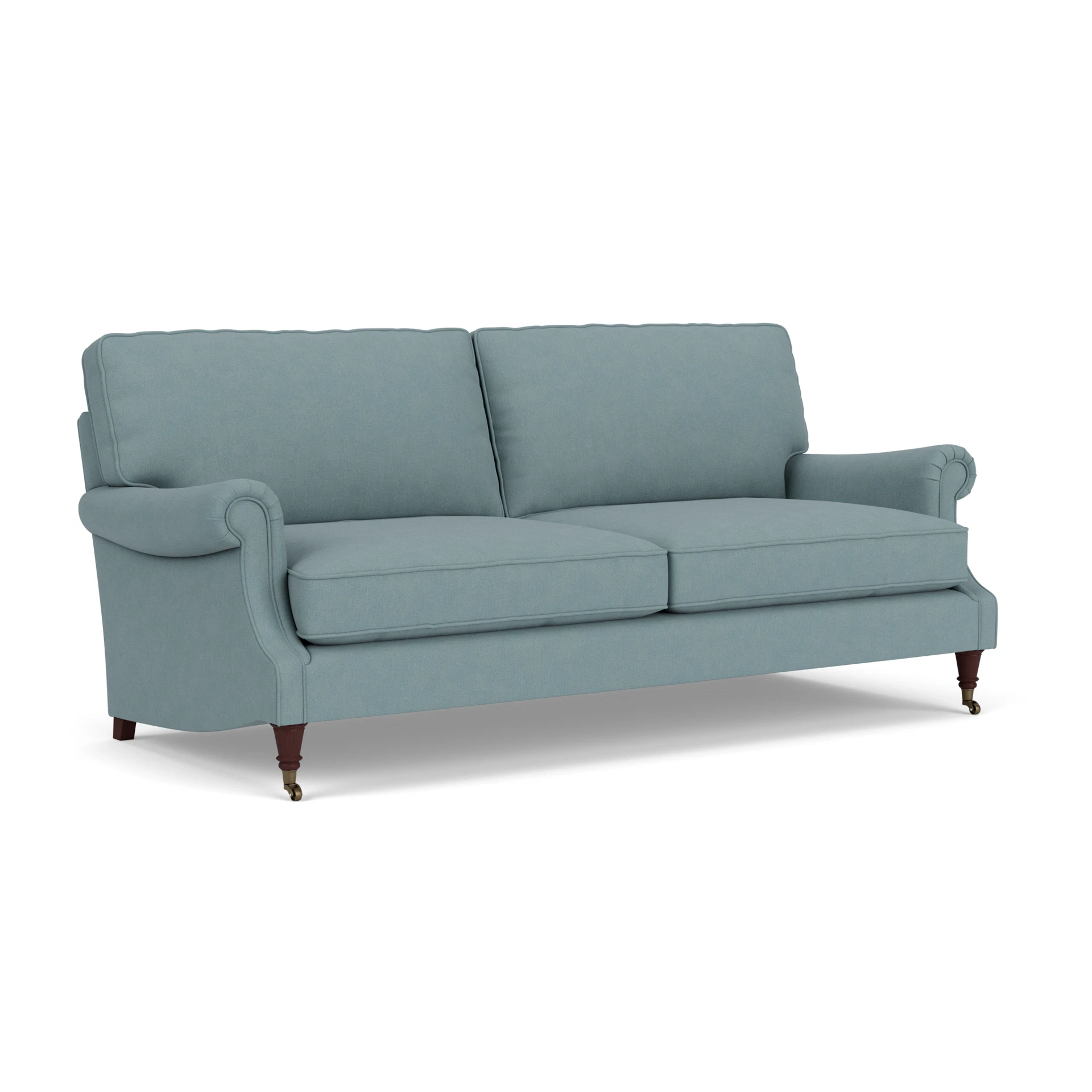 Taylor High Back 4 Seater Sofa in House Linen Mix - Sky Blue with Light legs