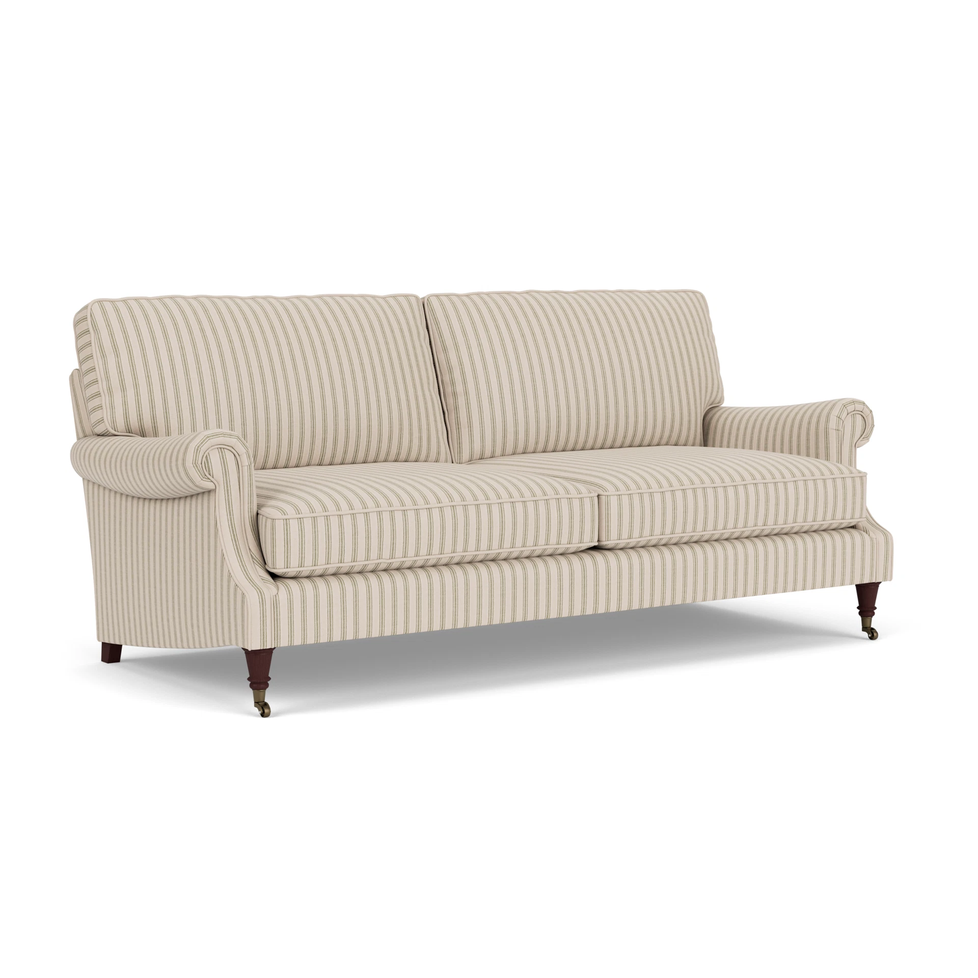 Taylor High Back 4 Seater Sofa in Kingham Stripe - Sage with Light legs