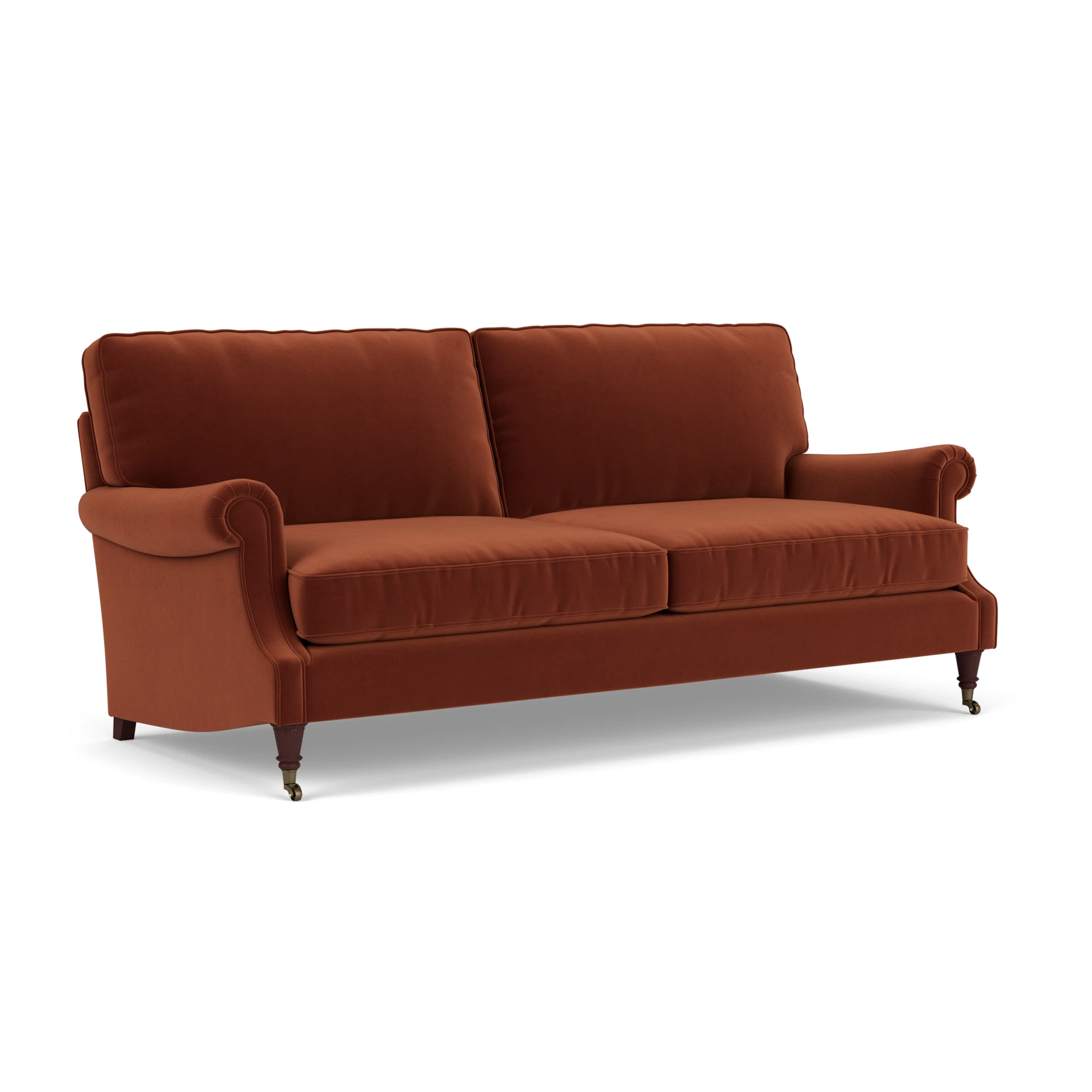 Taylor High Back 4 Seater Sofa in Matt Velvet - Brick with Light legs