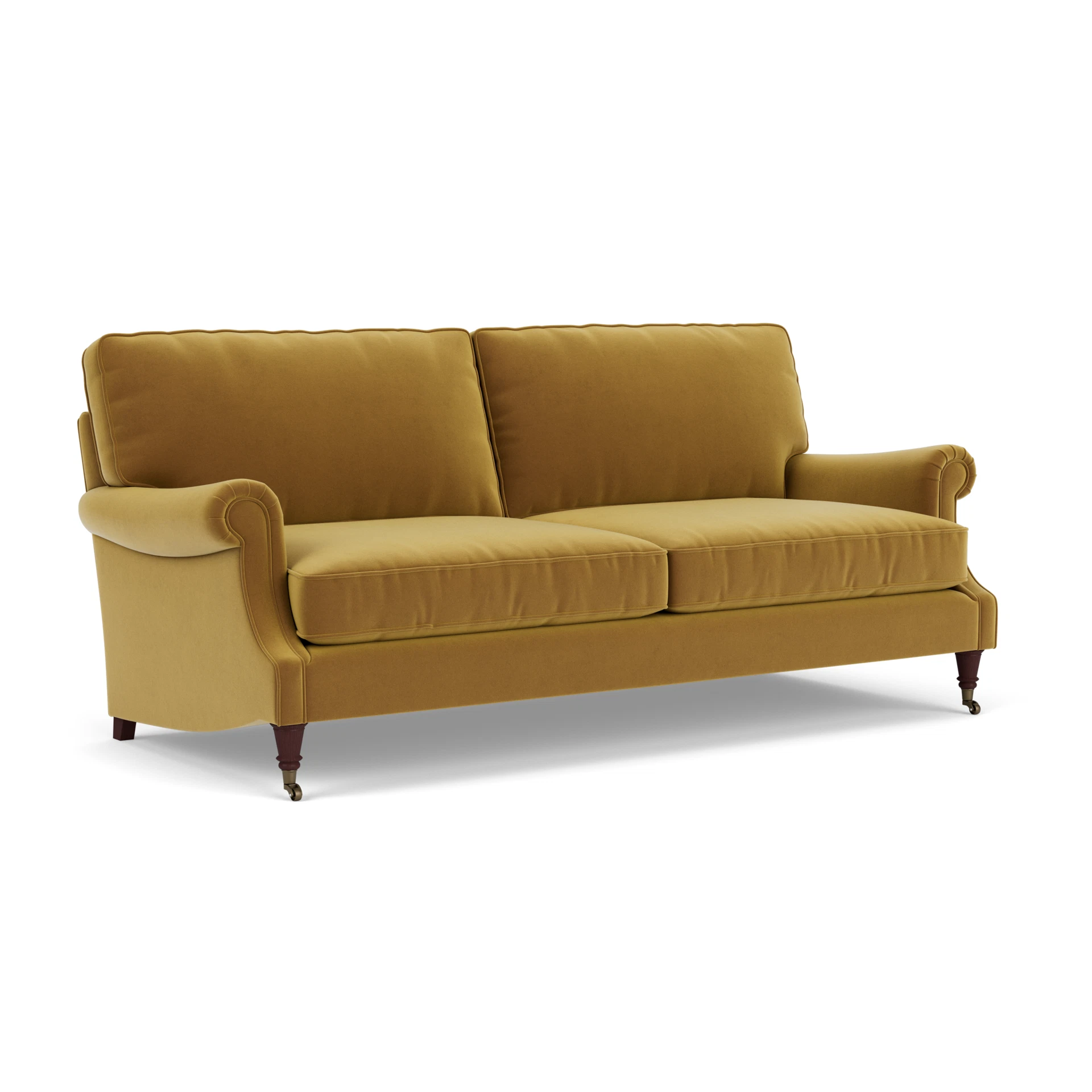 Taylor High Back 4 Seater Sofa in Matt Velvet - Mustard with Light legs